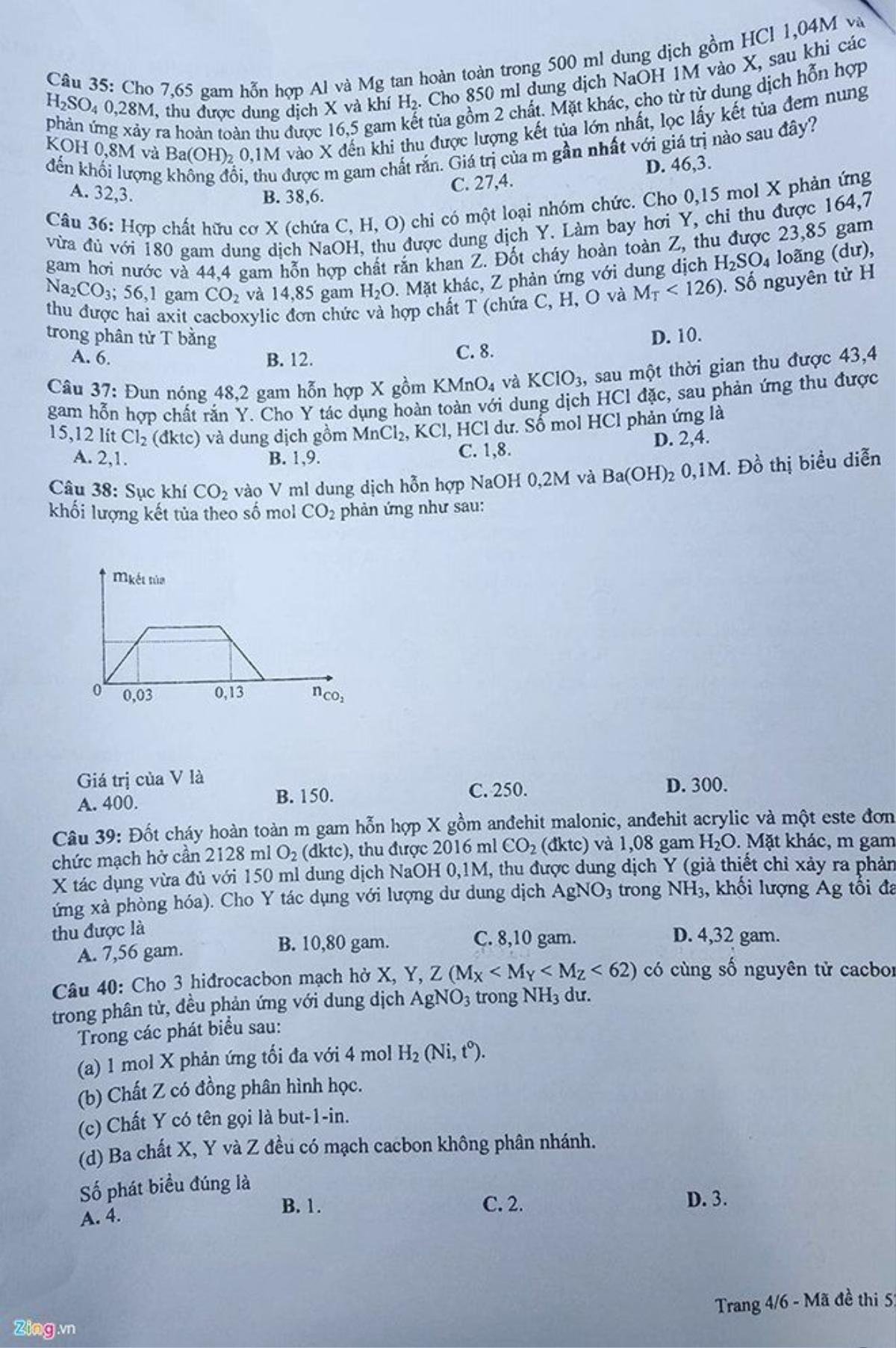 Bài giải, đề thi môn Hóa học THPT quốc gia 2016 Ảnh 5