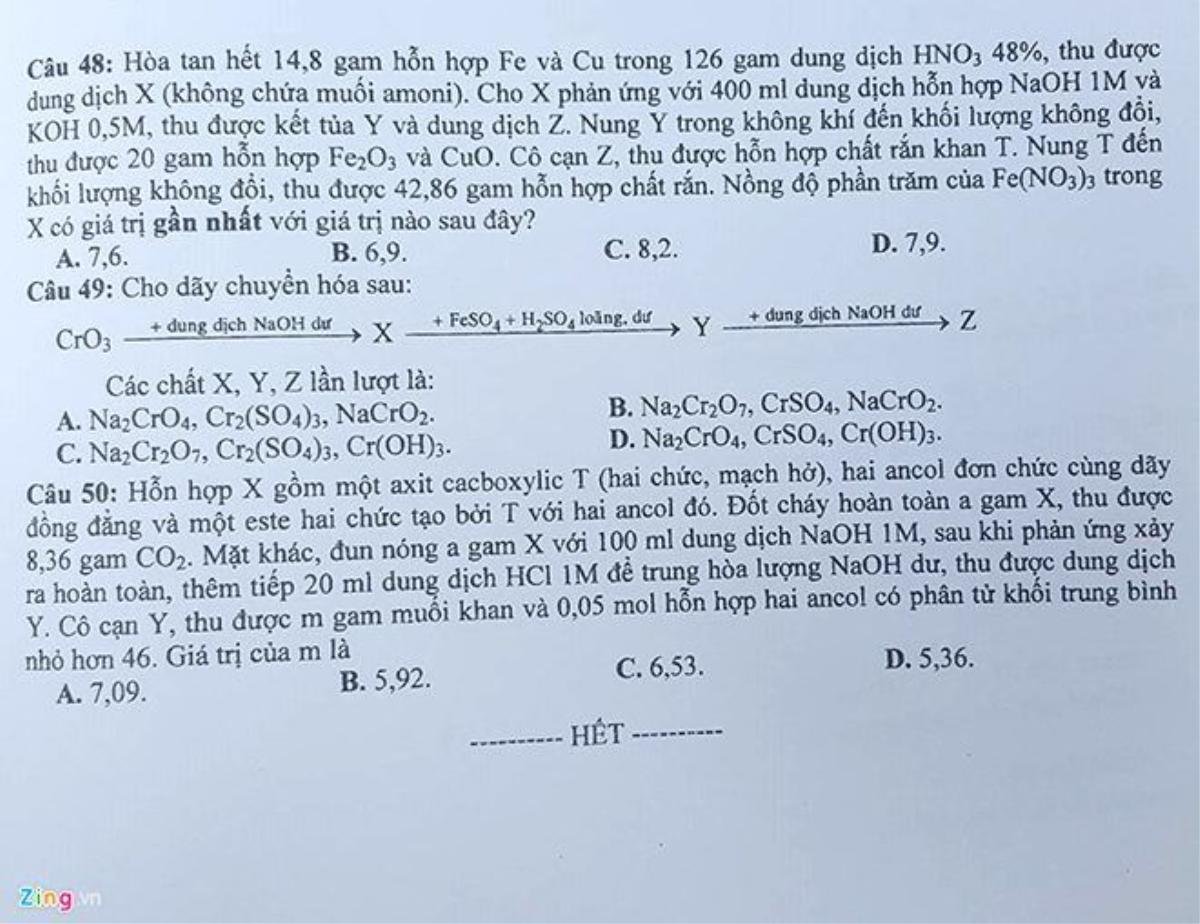 Bài giải, đề thi môn Hóa học THPT quốc gia 2016 Ảnh 7