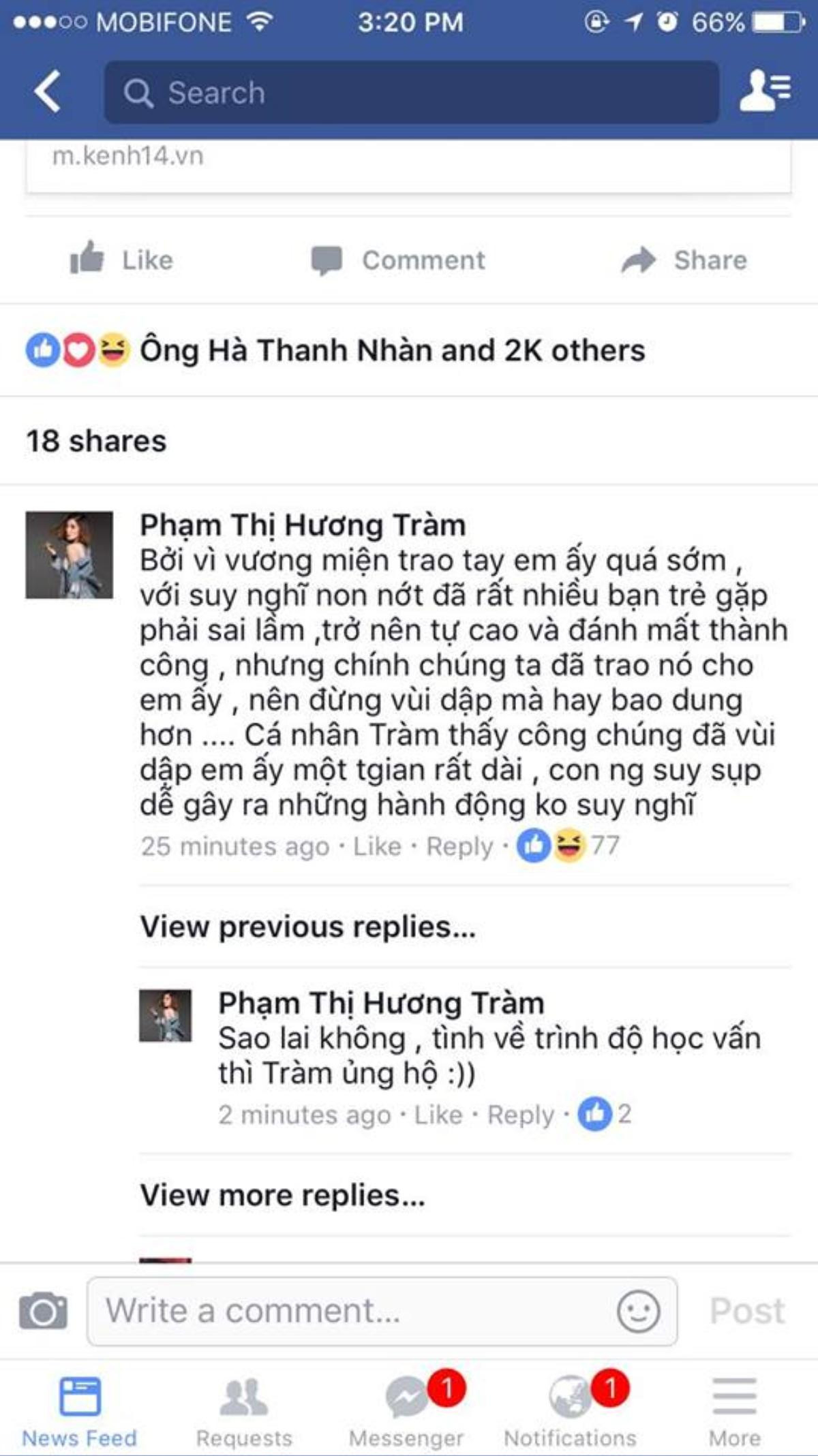 Trên mạng xã hội, ca sĩ Hương Tràm cũng bày bình luận về hình ảnh kém đẹp của Kỳ Duyên: