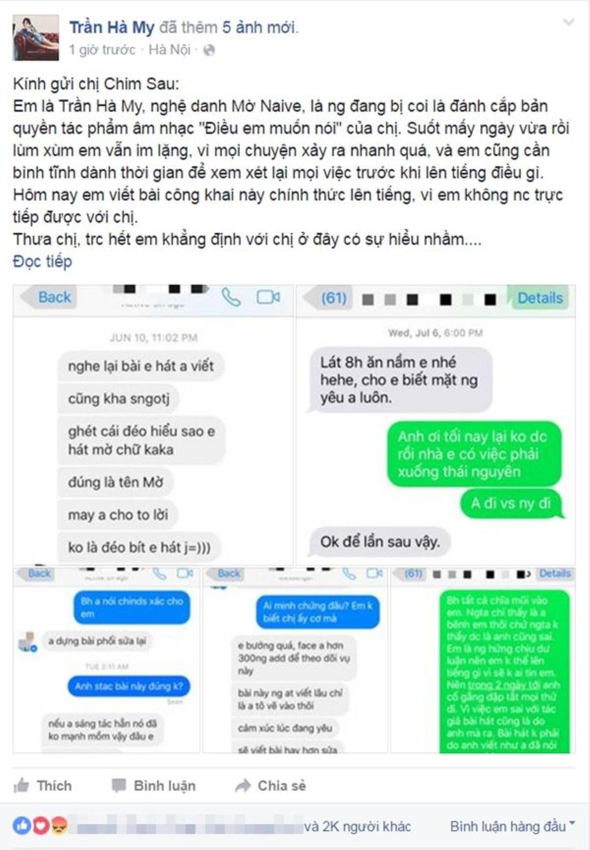 Mờ Naive chính thức xin lỗi facebook Chim Sau về sự cố... ngoài ý muốn.