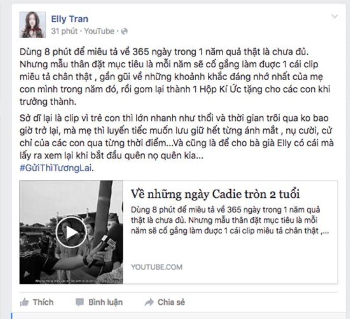 Elly Trần chia sẻ video ghi lại những tâm sự chân thật nhất dành tặng con gái Cadie Mộc Trà.