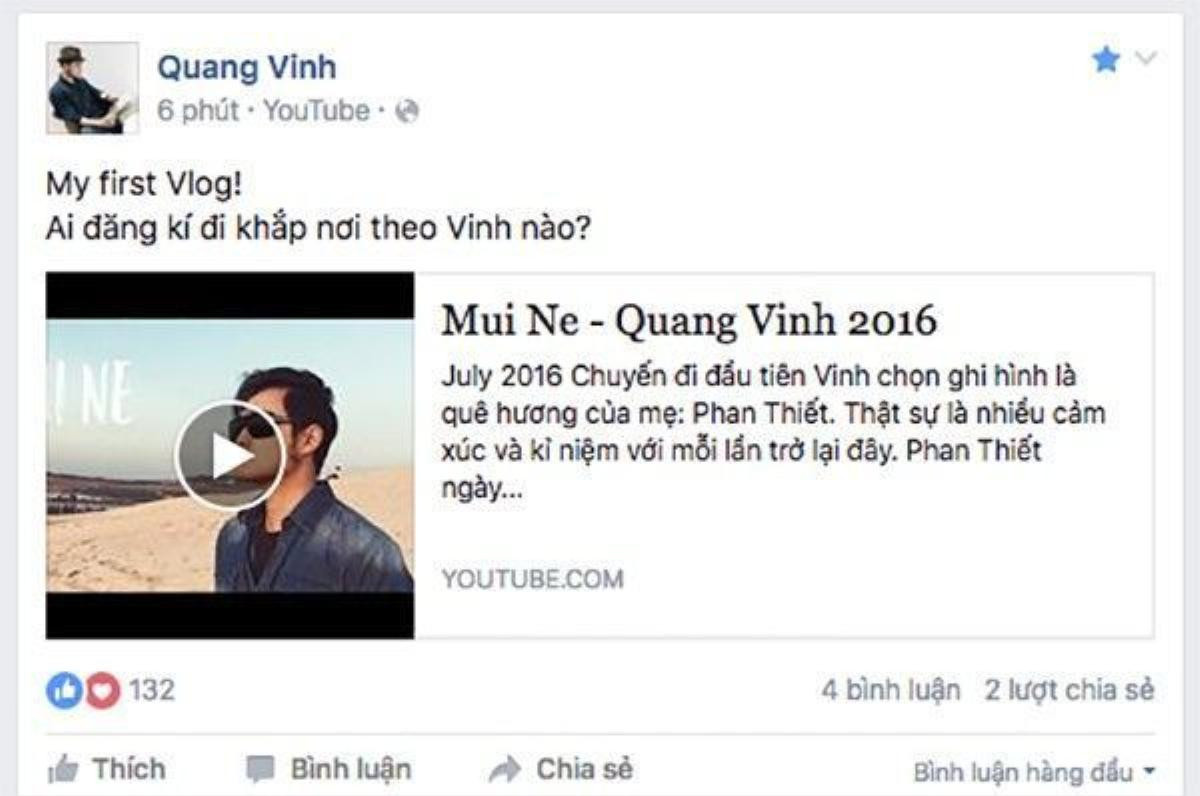 Quang Vinh chia sẻ Vlog đầu tiên về du lịch với người hâm mộ.