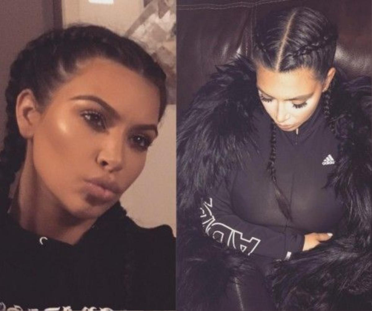 Kim Kardashian cá tính với kiểu tết tóc mới.