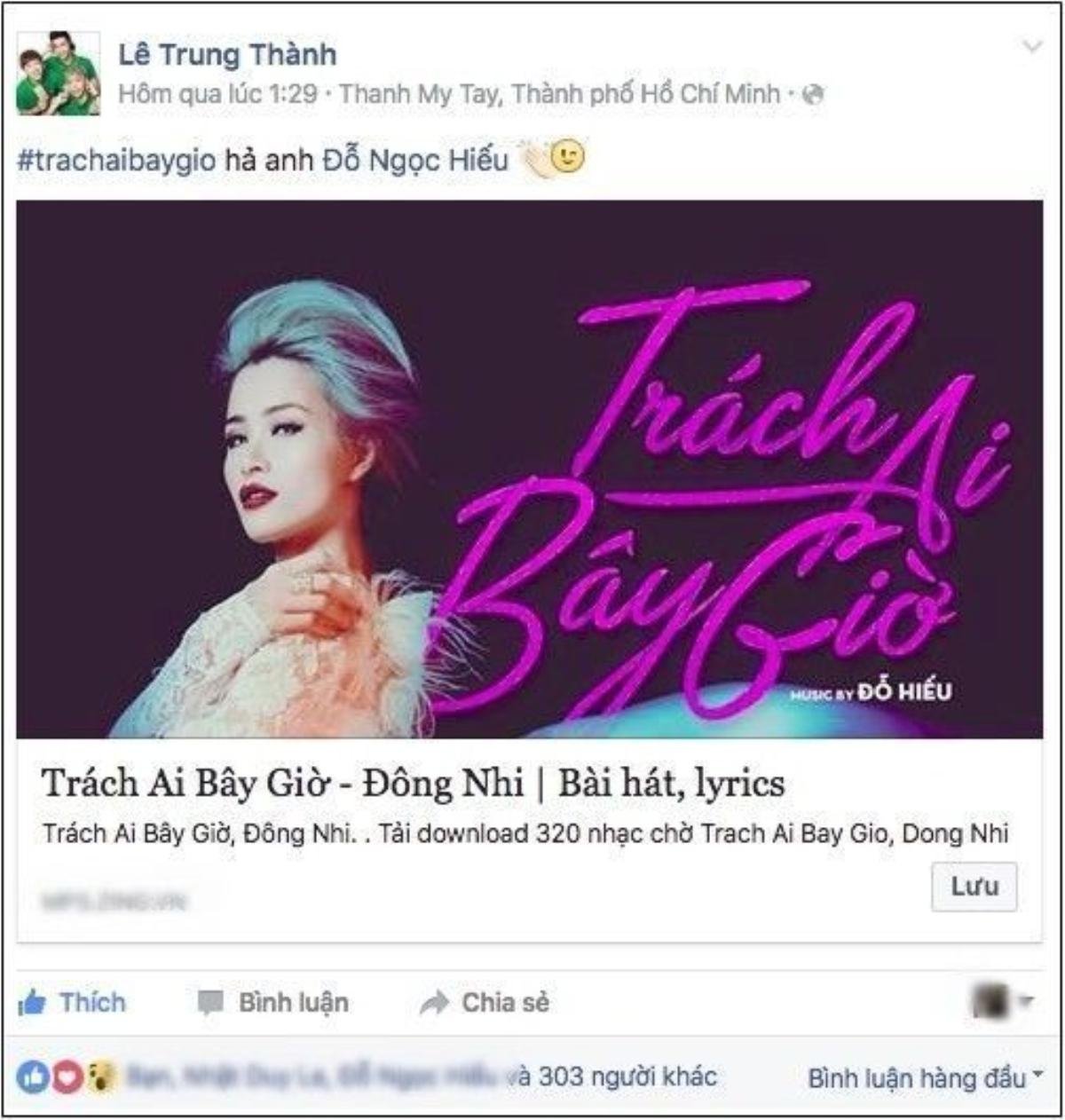 ERIK cũng chia sẻ Trách ai bây giờ trên trang cá nhân.