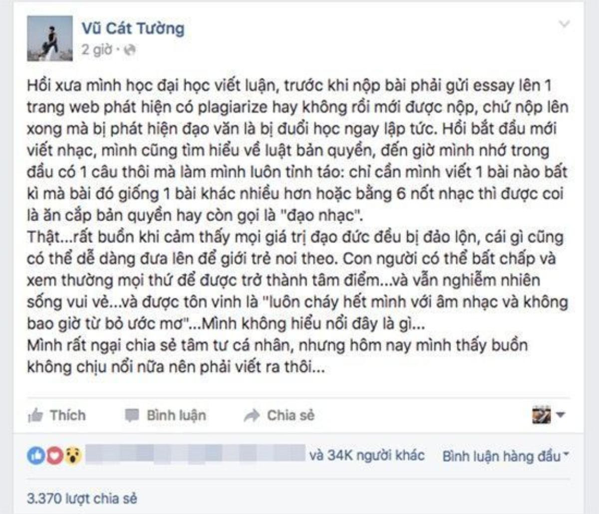 Vũ Cát Tường bày tỏ suy nghĩ về vấn đề đạo nhạc.