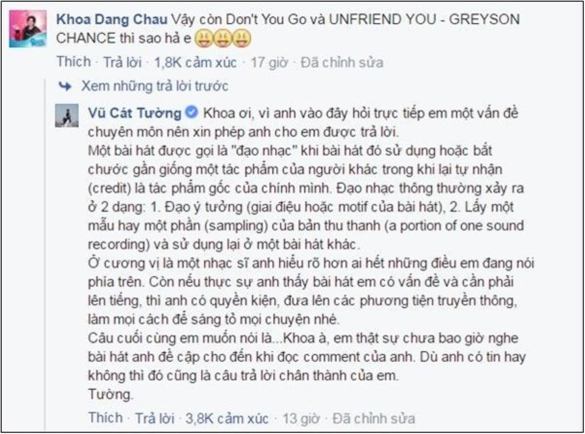 Vũ Cát Tường cho rằng chưa từng nghe Unfriend You trước đó.