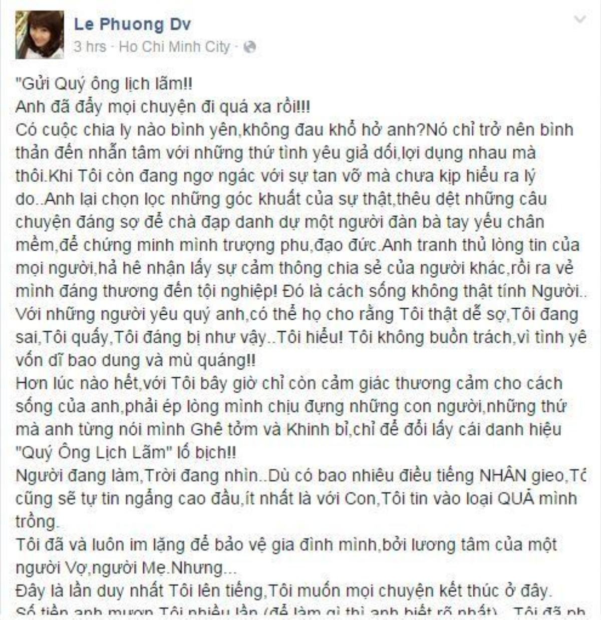 Nữ diễn viên bức xúc tố chồng cũ bội bạc trên mạng xã hội.