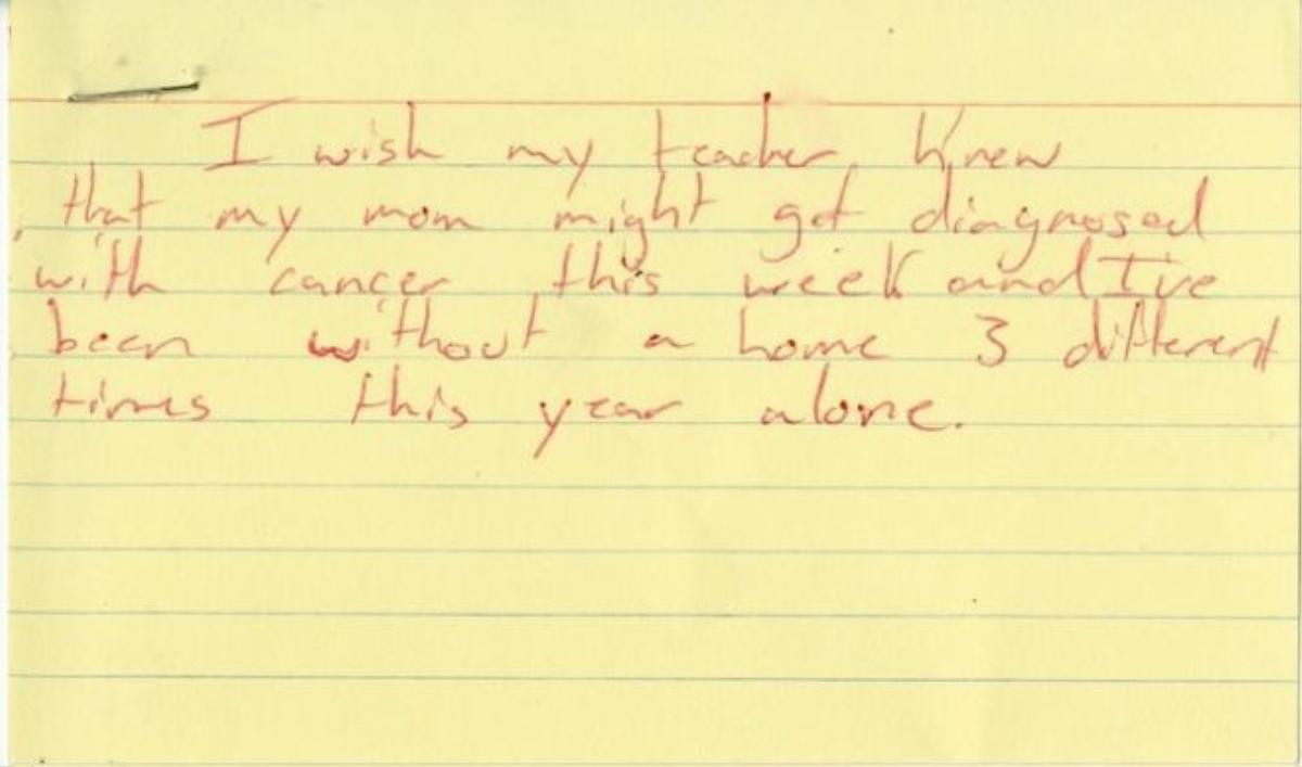 "Em ước cô biết rằng mẹ em có thể đã bị ung thư vào tuần này và em phải sống không có nhà 3 lần trong năm nay".