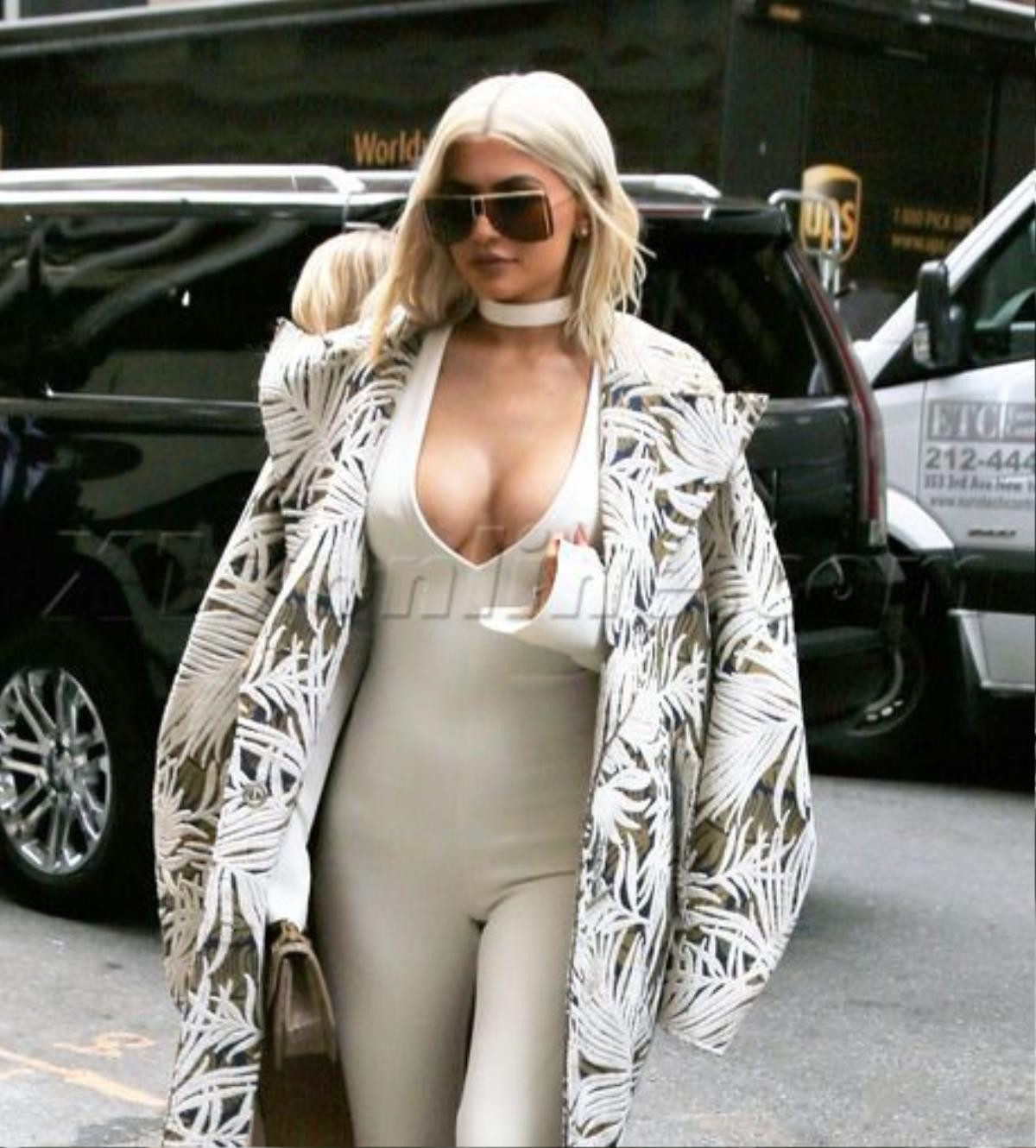 Kylie Jenner's cleavage nearly falls out in NYC