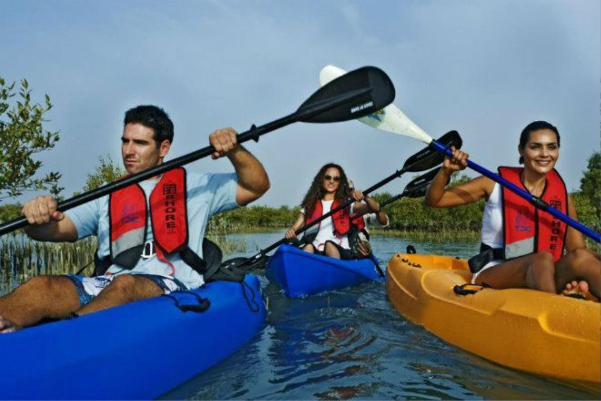 Chèo thuyền kayak giữa rừng đước: Bờ biển của Abu Dhabi có các rừng đước và nhiều loài chim thú vị, rất hợp để du khách khám phá bằng thuyền kayak. 