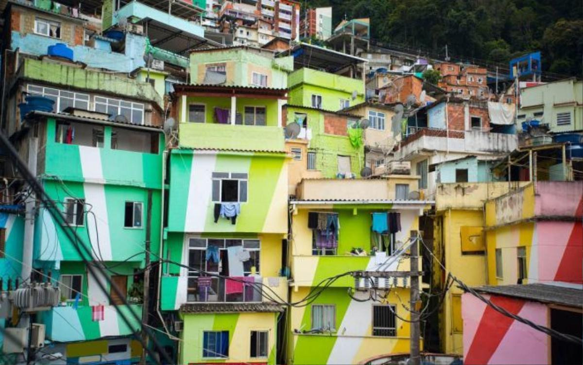 Colorful painted buildings of Favela in Rio de Janeiro Brazil