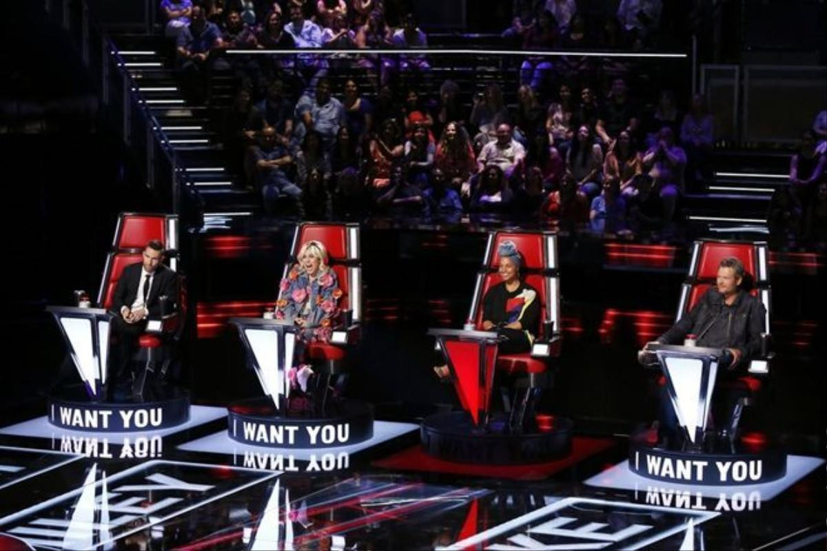 THE VOICE -- "Blind Auditions" -- Pictured: (l-r) Adam Levine, Miley Cyrus, Alicia Keys, Blake Shelton -- (Photo by: Trae Patton/NBC)