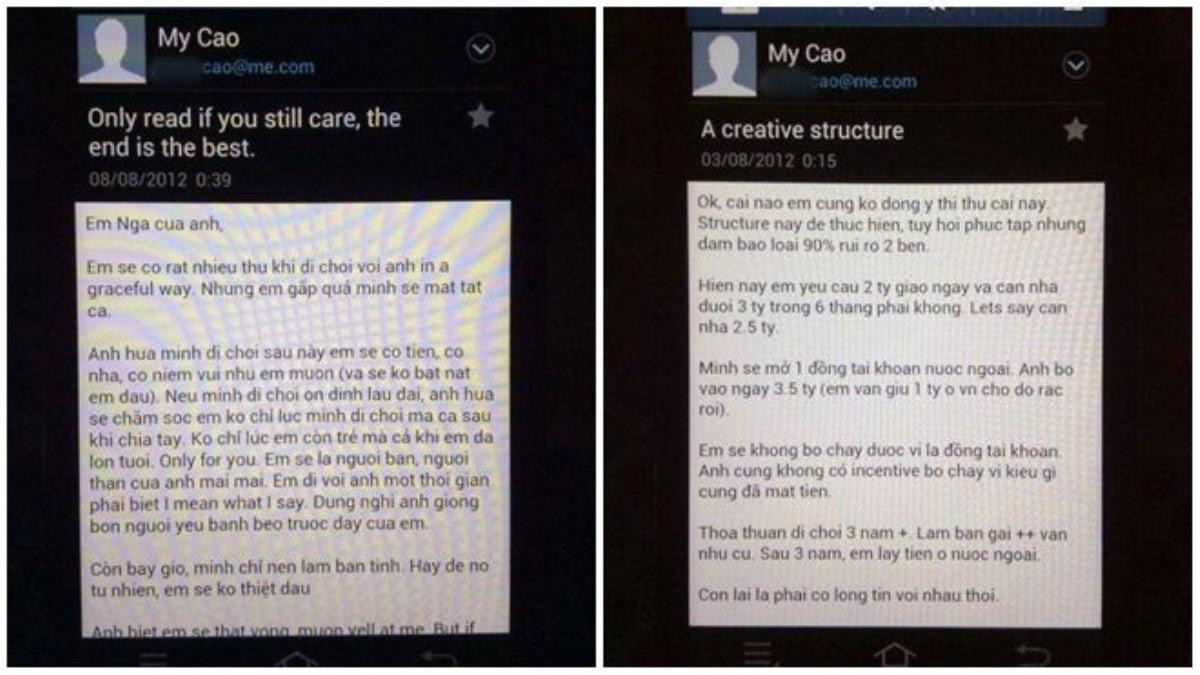 Một phần nội dung email được cho là bàn hợp đồng giữa hai người.