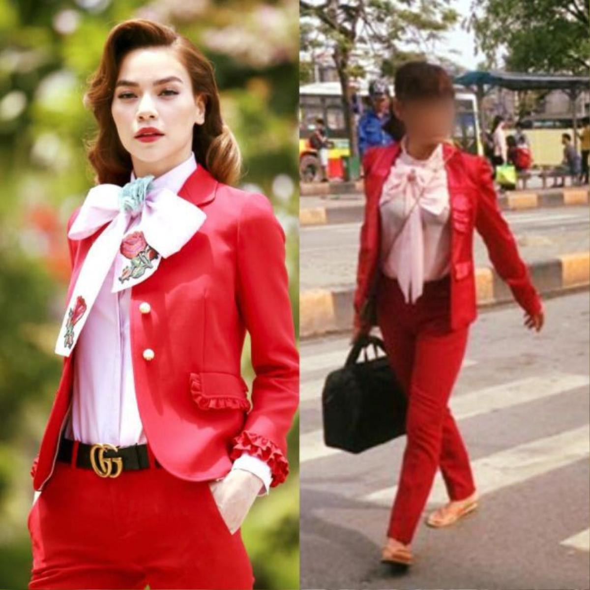 Cả set Gucci đỏ đắt tiền của Hồ Ngọc hà được mang đi so sánh hài hước với bộ đồ bình dân của một cô gái.