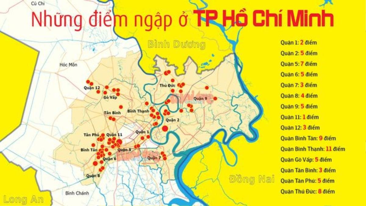 Bản đồ 66 điểm ngập ngoài đường phố ở TP.HCM - Đồ họa: Việt Anh