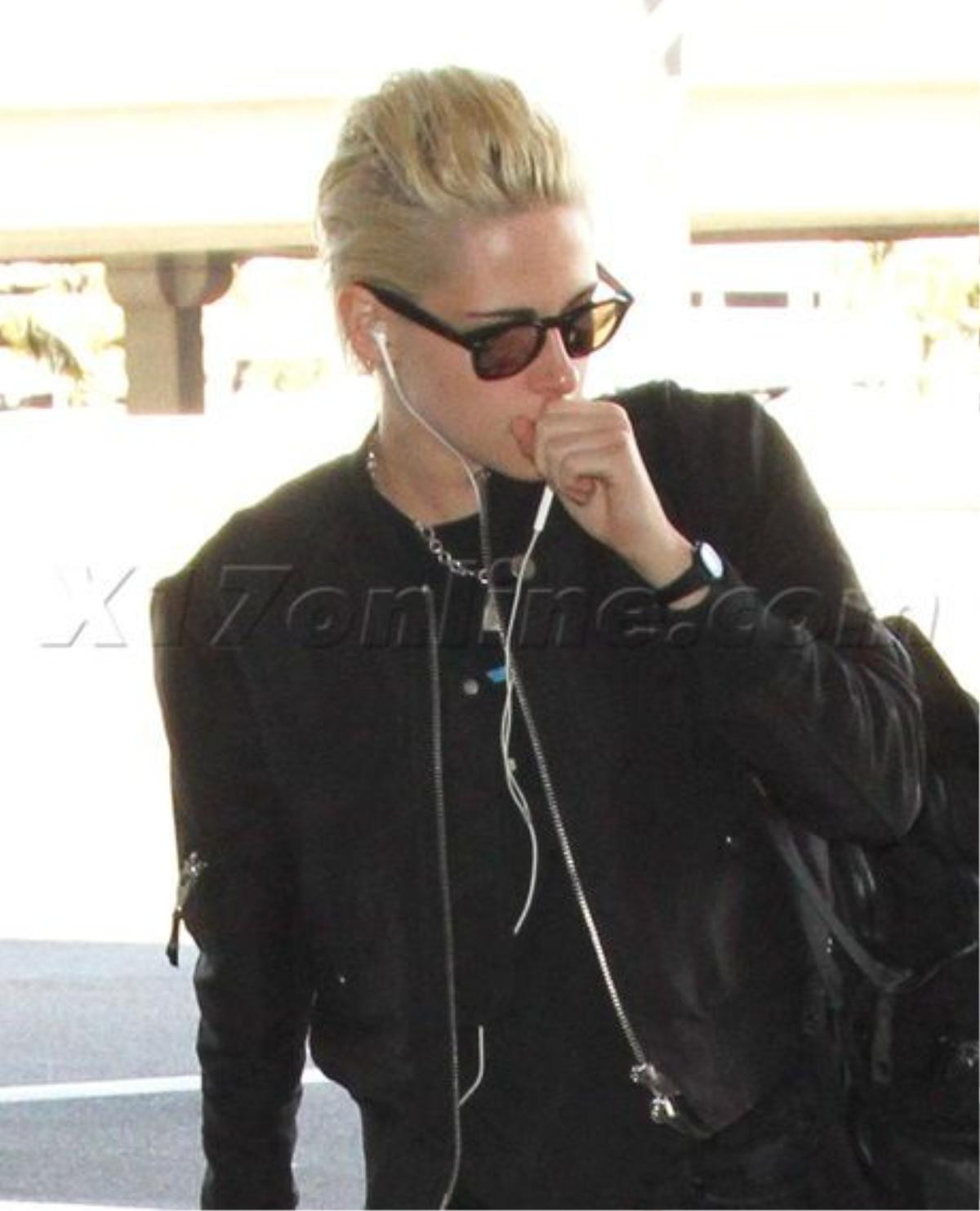 Kristen Stewart Slicks Back Her Platinum Blonde Hair At LAX