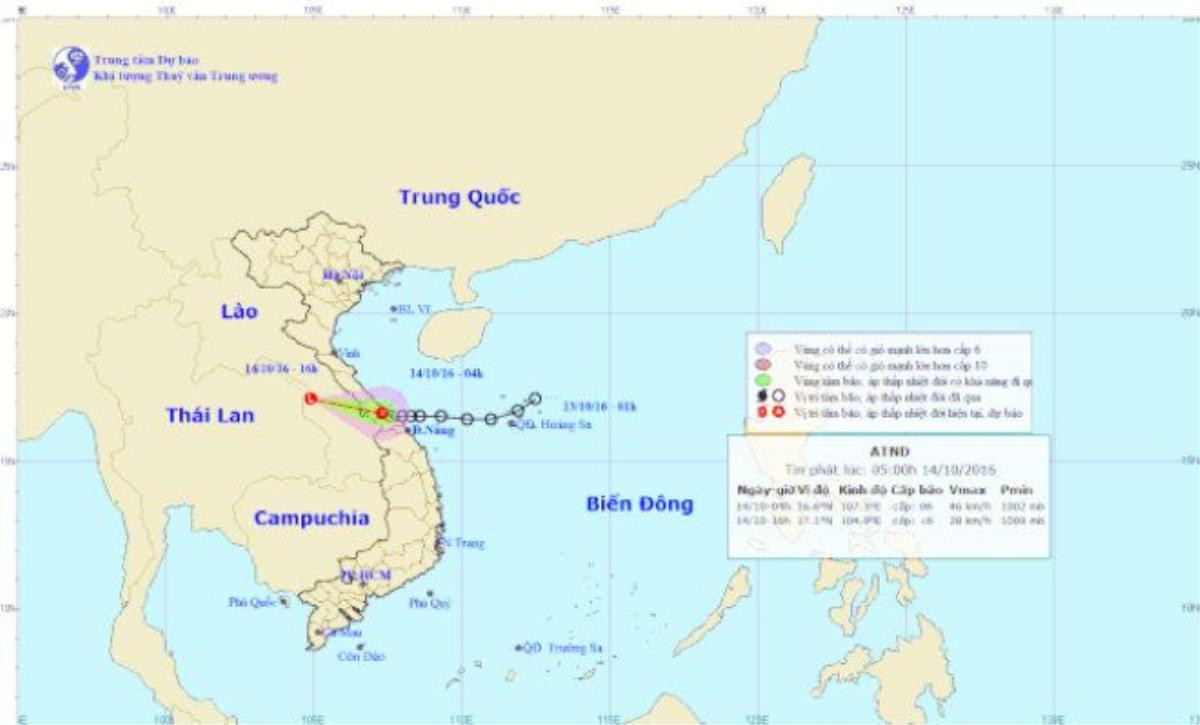 Vị trí và hướng di chuyển của áp thấp nhiệt đới (Ảnh: NCHMF).