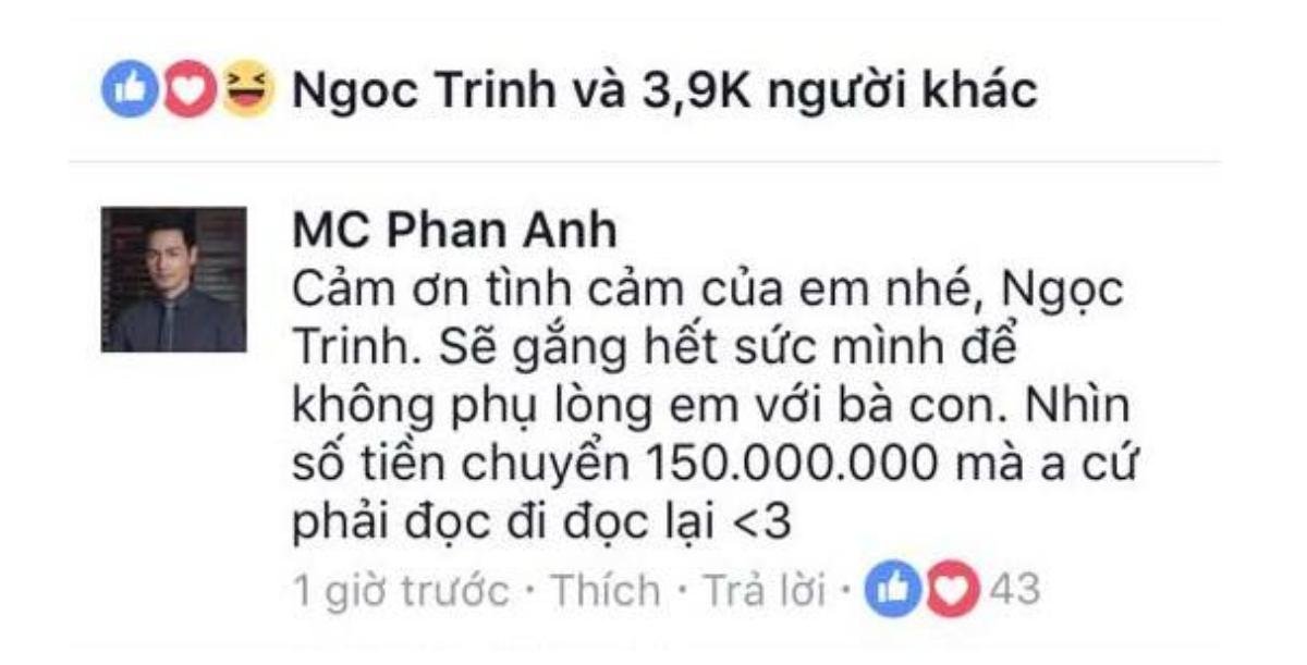 MC Phan Anh cũng cảm ơn Ngọc Trinh.