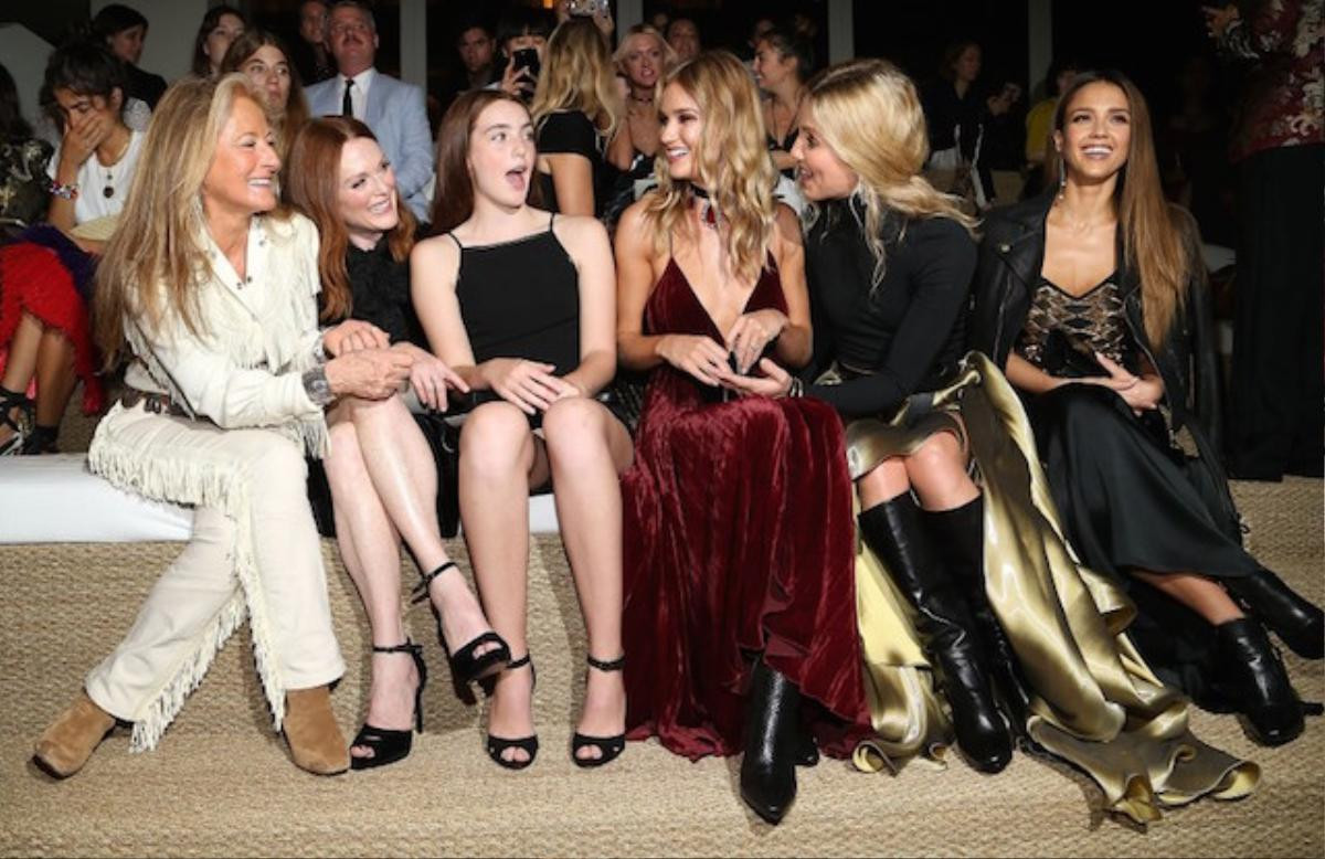 NEW YORK, NY - SEPTEMBER 14: (L to R) Dylan Lauren, Ricky Lauren, Haley Bennett, Julianne Moore, Liv Freundlich, Rosie Huntington-Whitely, Annabelle Wallis and Jessica Alba attend the Ralph Lauren fashion show during New York Fashion Week: The Shows at Skylight Clarkson Sq on September 14, 2016 in New York City. (Photo by Paul Morigi/WireImage)