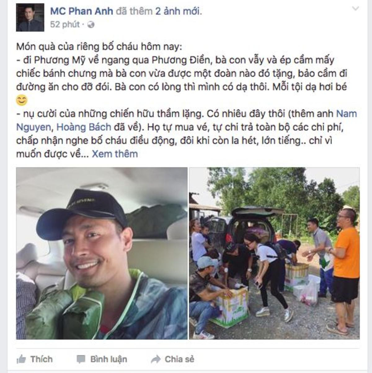 Chia sẻ mới nhất của MC Phan Anh trên Facebook cá nhân.