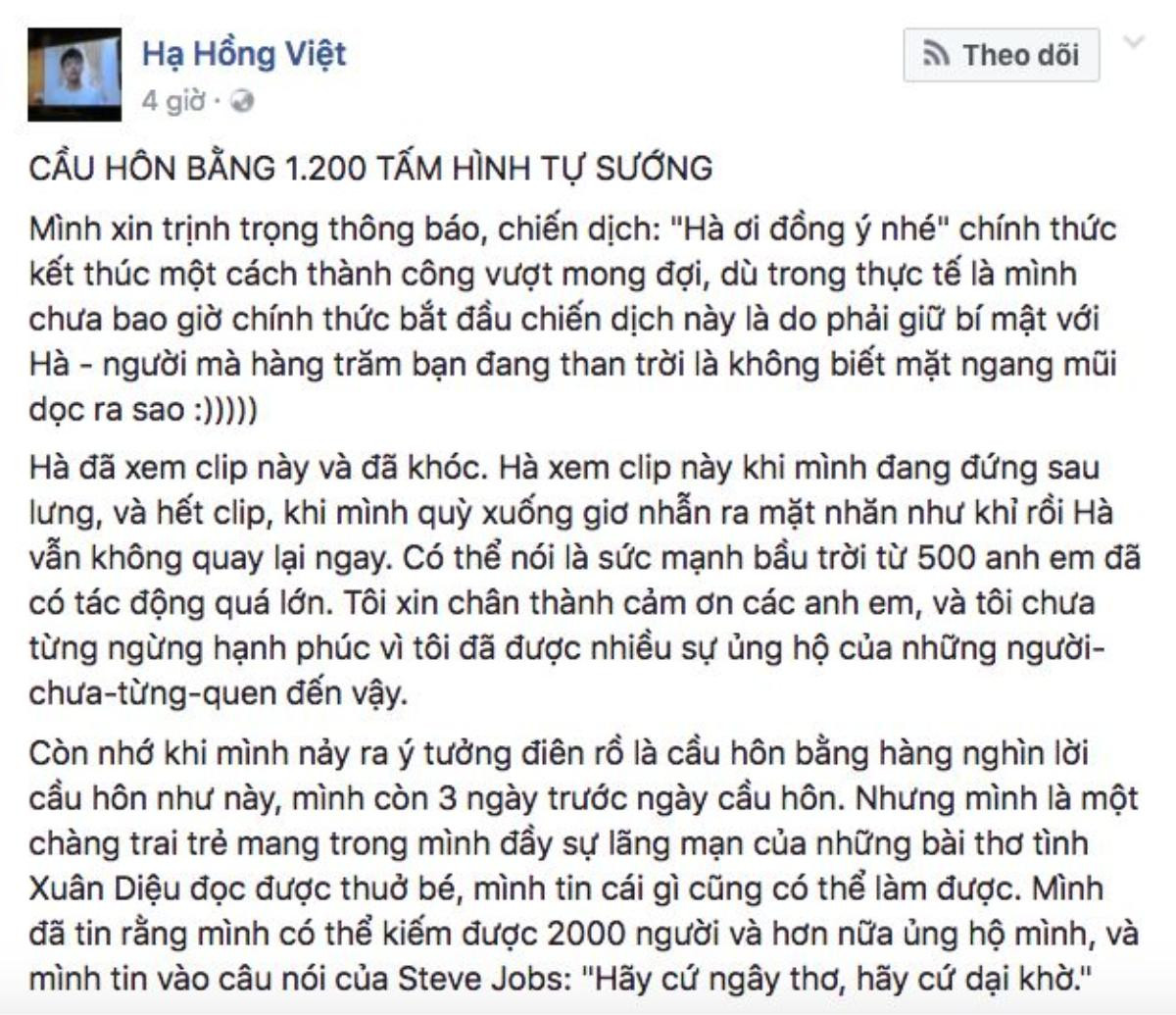 Lời tỏ tình mùi mẫn, chân thành của chàng trai tên Việt dành cho bạn gái.