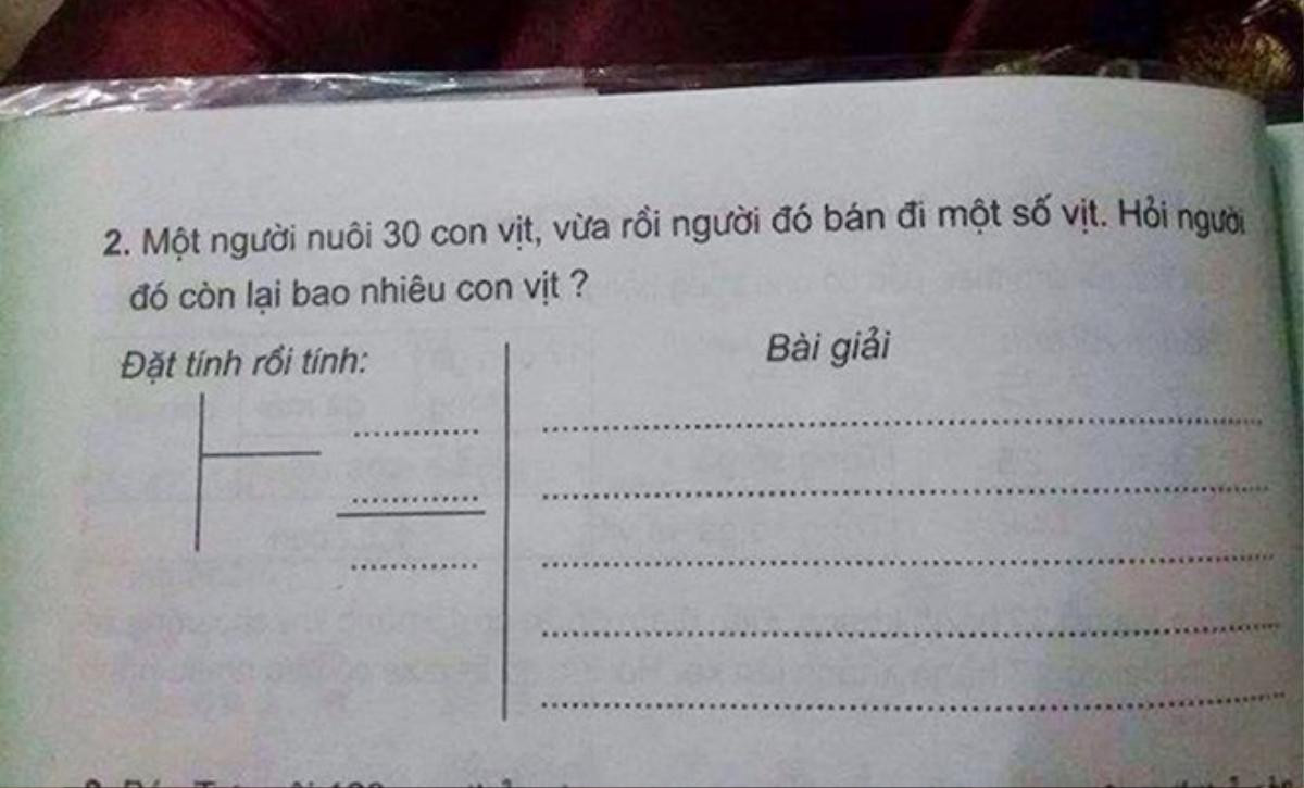 Đề bài toán lớp 3 khiến phụ huynh bối rối. Ảnh: P.A. 