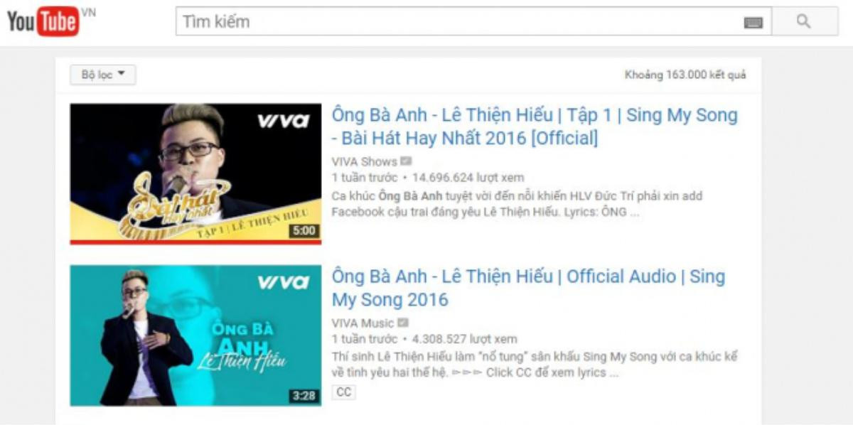 Tiết mục Ông bà anh tại Sing My Song - Bài hát hay nhất đã thu hút gần 15 triệu lượt xem. Bản audio ca khúc tung sau cũng thu hút gần 5 triệu lượt nghe trên trang Youtube. Đây thật sự là những con số ấn tượng đối với một thí sinh dự thi hoàn toàn mới như Lê Thiện Hiếu.