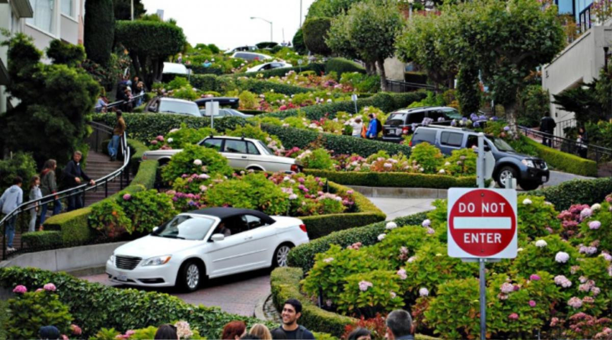 Lombard, California (Mỹ): Nằm ở phía tây thành phố San Francisco, Lombard Street nổi tiếng vì có một đoạn đường phố rất dốc, ngoằn ngoèo và trồng đầy hoa cẩm tú cầu. Ảnh: Lauren Matthews.