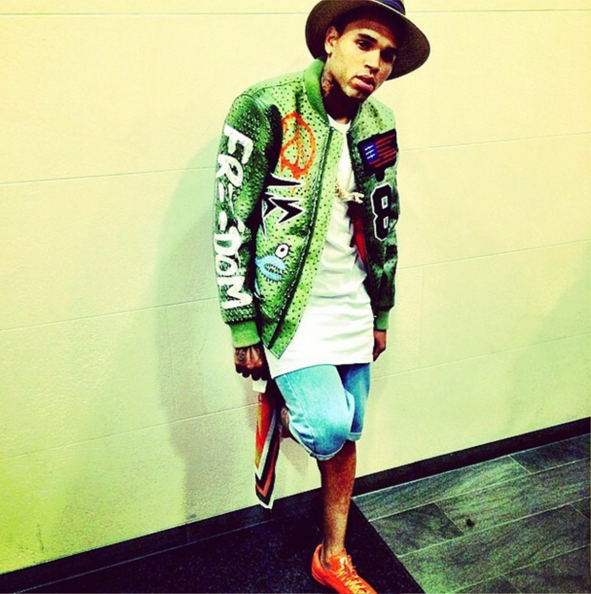 chris-browns-instagram-ron-bass-green-kinging-bomber-jacket