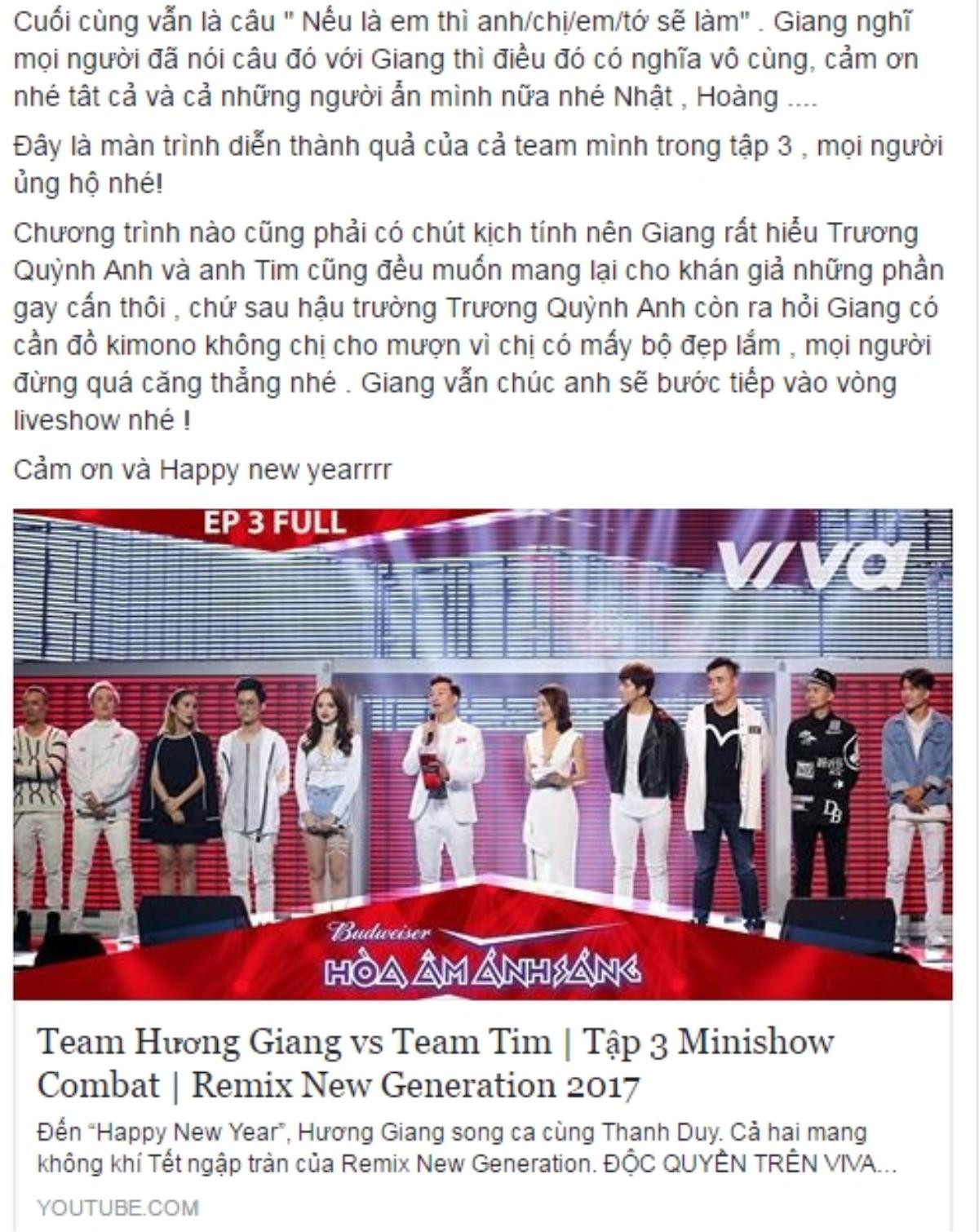 Hương Giang viết tâm thư về tin đồn bất hòa với Tim - Trương Quỳnh Anh ở Remix New Generation Ảnh 3