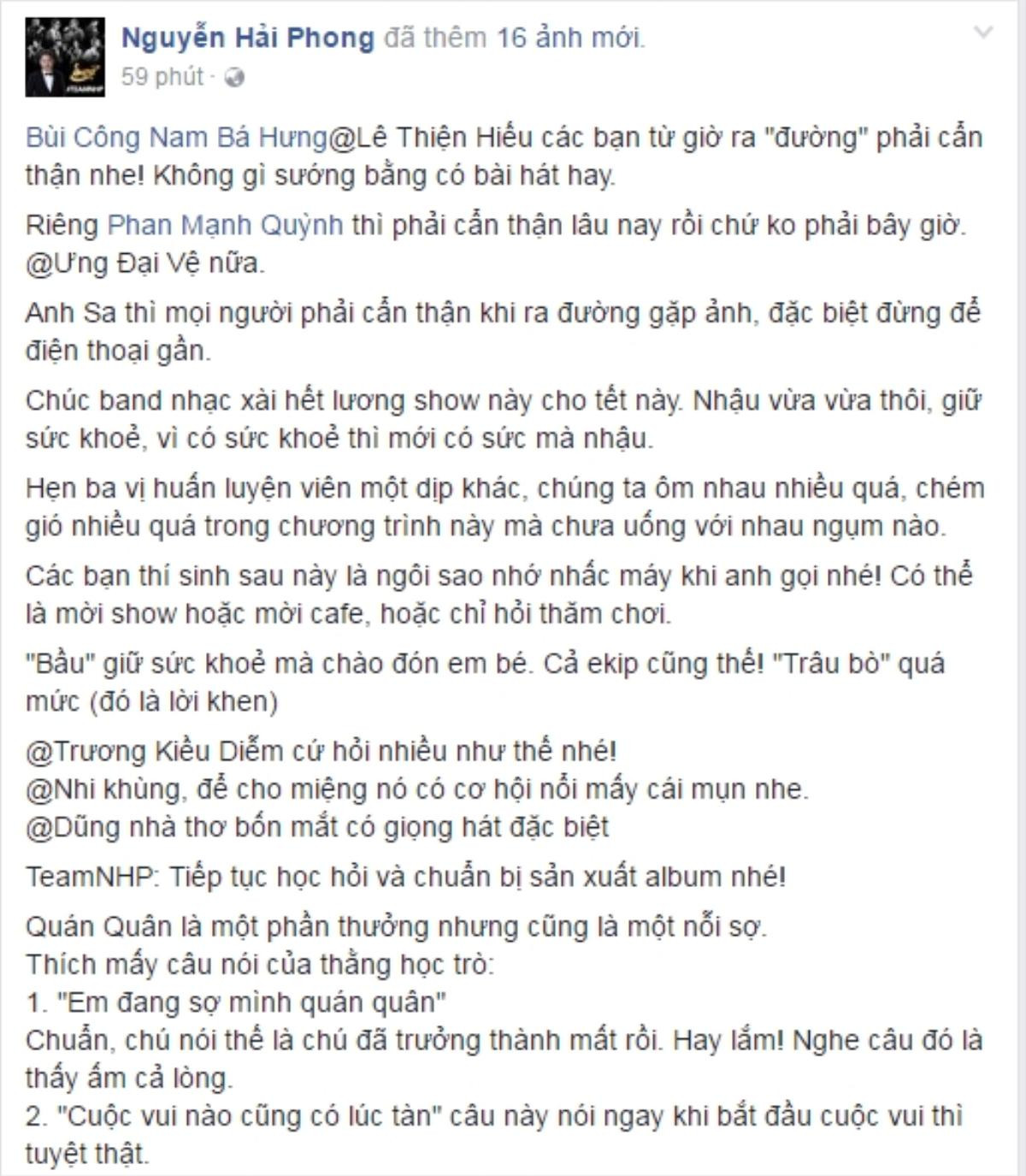 Nguyễn Hải Phong 'nhắc khéo' Cao Bá Hưng: 'Từ giờ ra đường cẩn thận đấy con nhe!' Ảnh 3