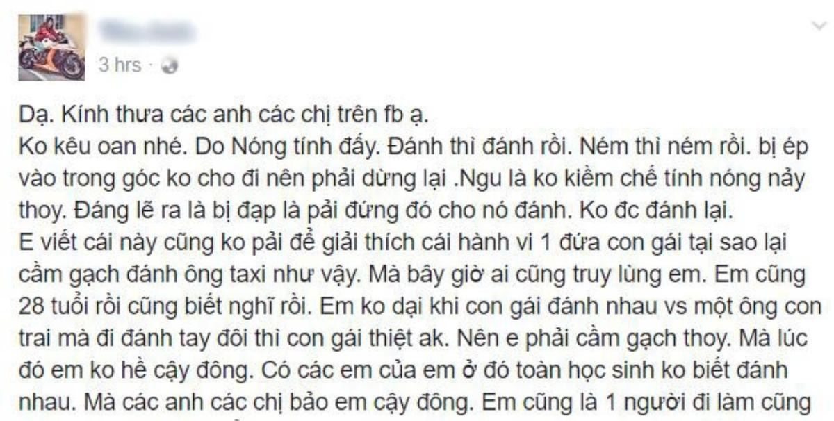 Nữ phượt thủ hung dữ tấn công người lái taxi bằng gạch Ảnh 4