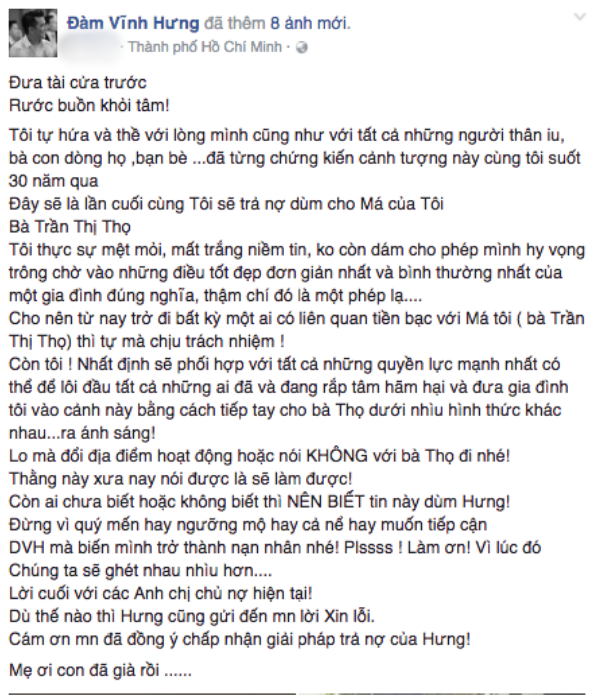 Chủ nợ ngồi khắp nhà, Đàm Vĩnh Hưng lạnh lùng tuyên bố: 'Đây là lần cuối cùng tôi trả nợ!' Ảnh 1