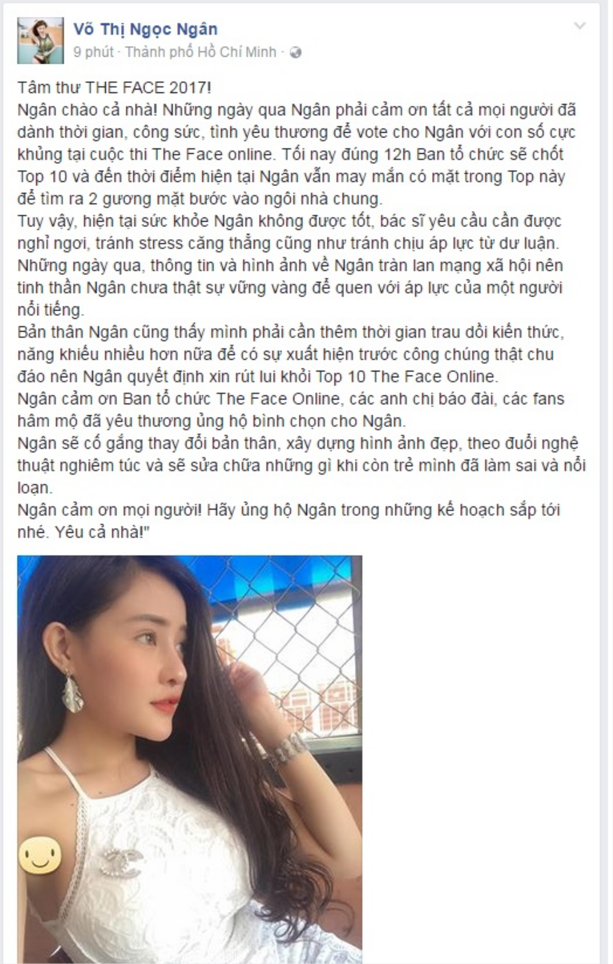 Ngân 98 bất ngờ gửi tâm thư xin rút lui khỏi The Face Online Ảnh 1