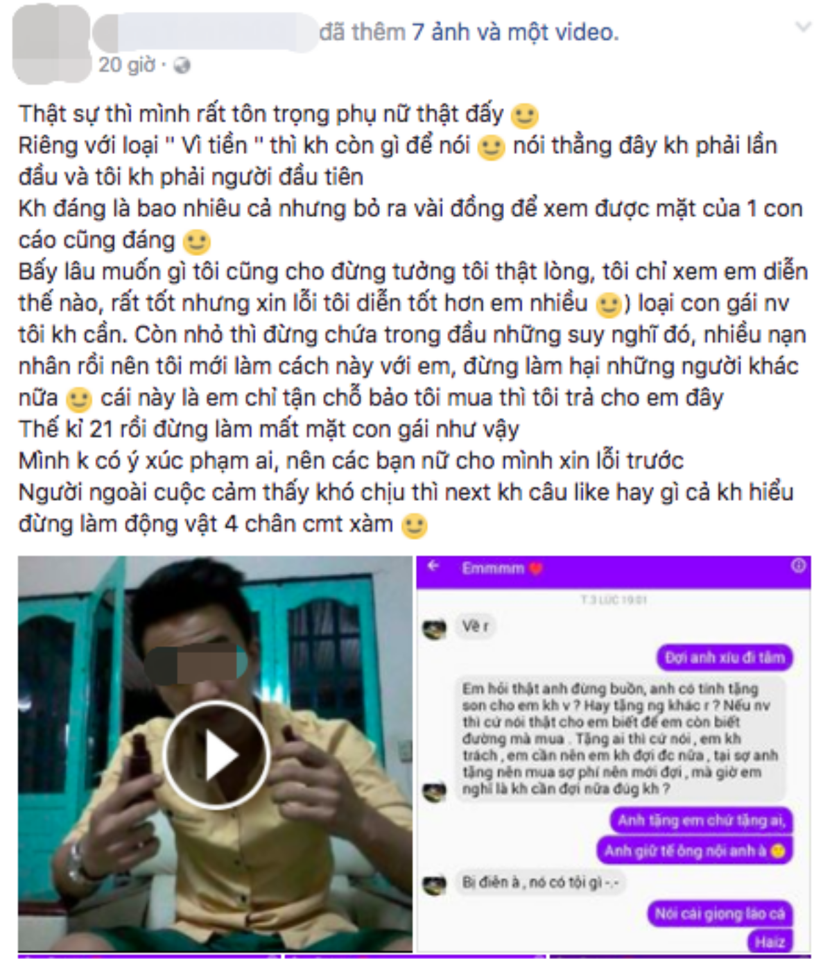 Clip: Chàng trai bẻ son, tố người yêu là 'một con cáo' trên facebook Ảnh 1