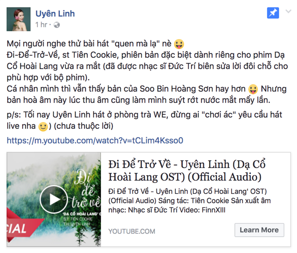 Làm mới 'Đi để trở về' cho 'Dạ cổ hoài lang', Uyên Linh nhận hát không hay bằng Soobin Ảnh 1