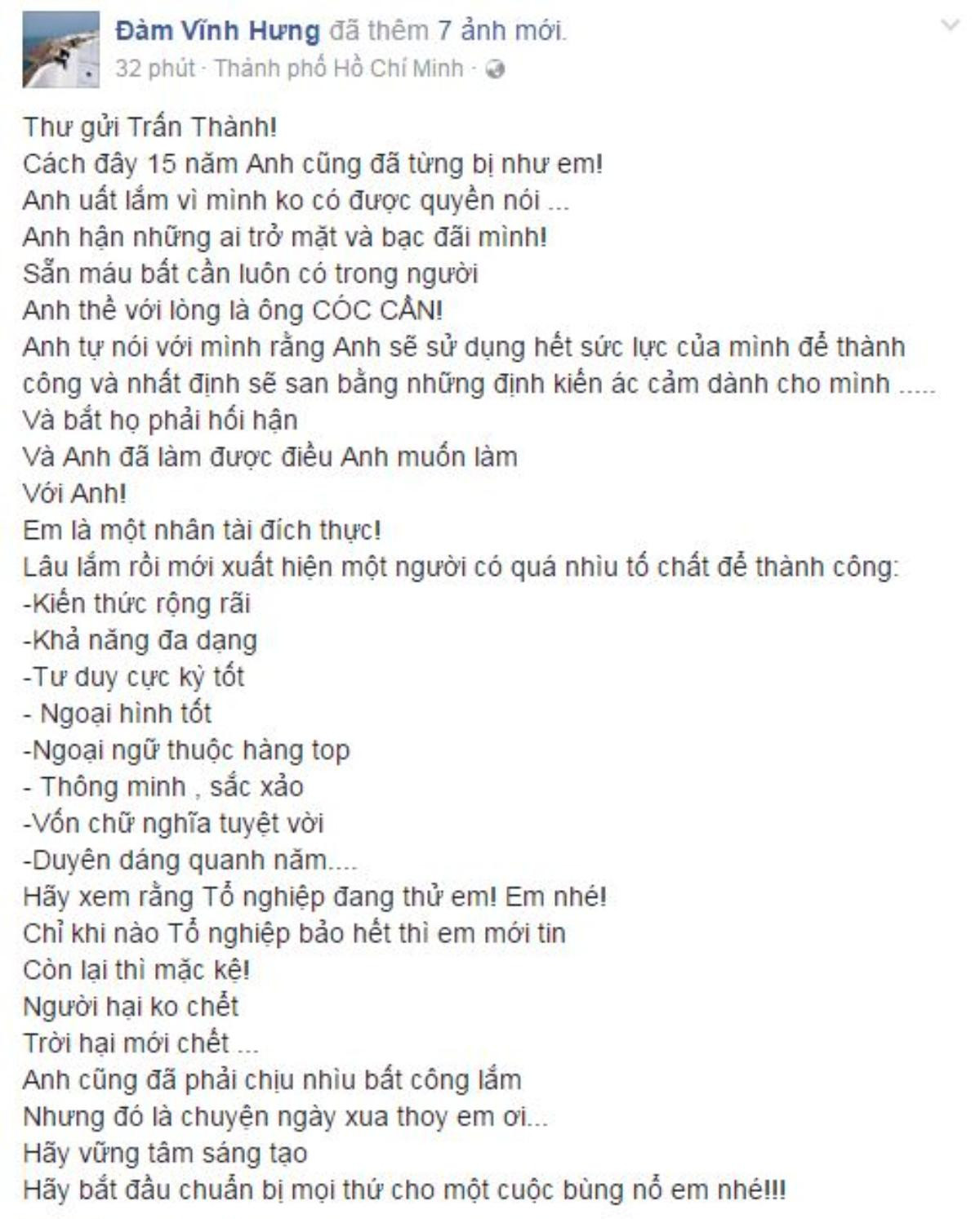 Đàm Vĩnh Hưng động viên Trấn Thành: ‘Người hại không chết, trời hại mới chết!’ Ảnh 1