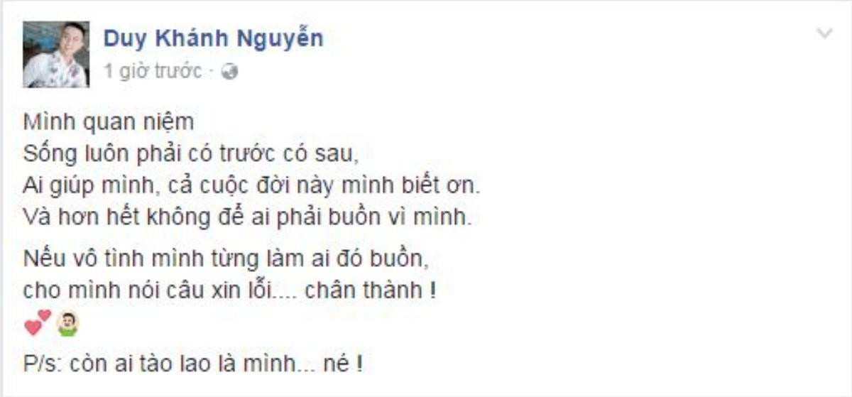 Duy Khánh viết status đáp trả lời nhắc 'nên tôn trọng gia đình người khác' từ phía Hari Won? Ảnh 1