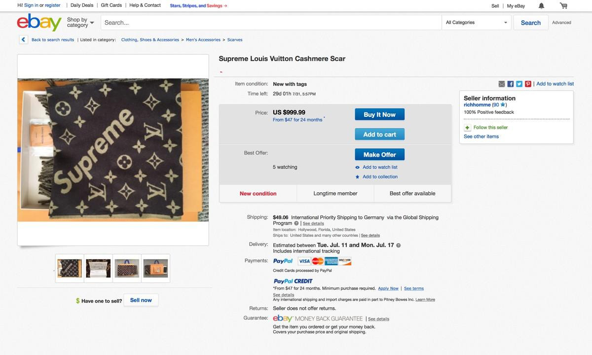 Bị nâng giá lên tới 5000 USD, tín đồ Louis Vuitton x Supreme có nguy cơ 'ăn quả đắng' khi mua hàng trên eBay Ảnh 1