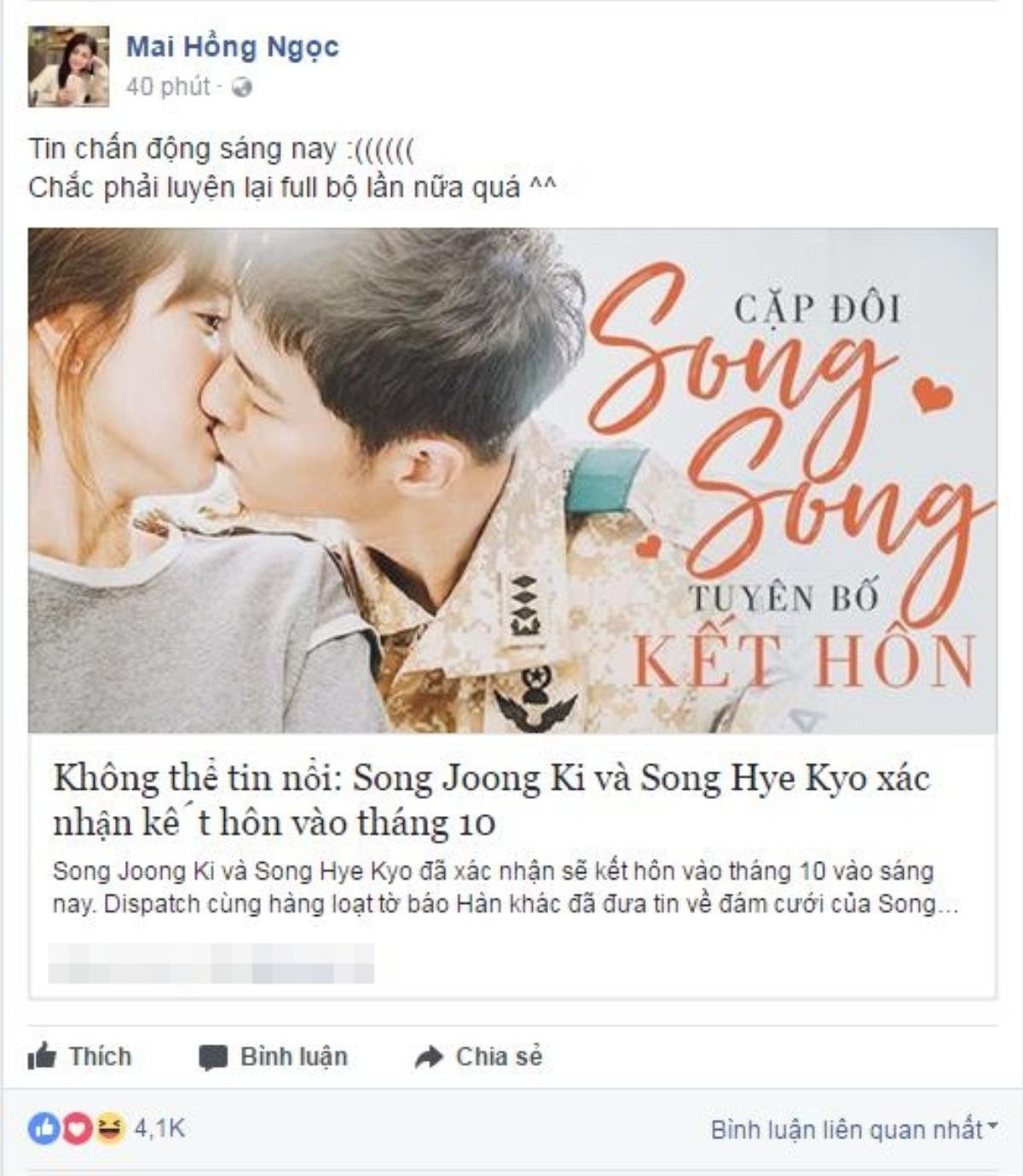 Hòa Minzy 'vỡ mộng', Bảo Anh - Đông Nhi phấn khích tột độ khi hay tin Song Joong Ki và Song Hye Kyo kết hôn Ảnh 1