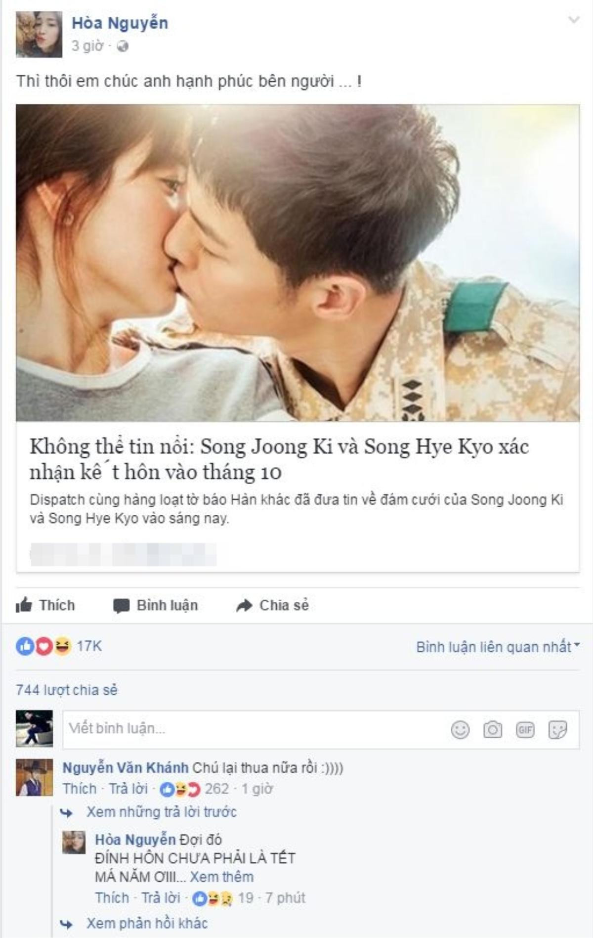 Hòa Minzy 'vỡ mộng', Bảo Anh - Đông Nhi phấn khích tột độ khi hay tin Song Joong Ki và Song Hye Kyo kết hôn Ảnh 5