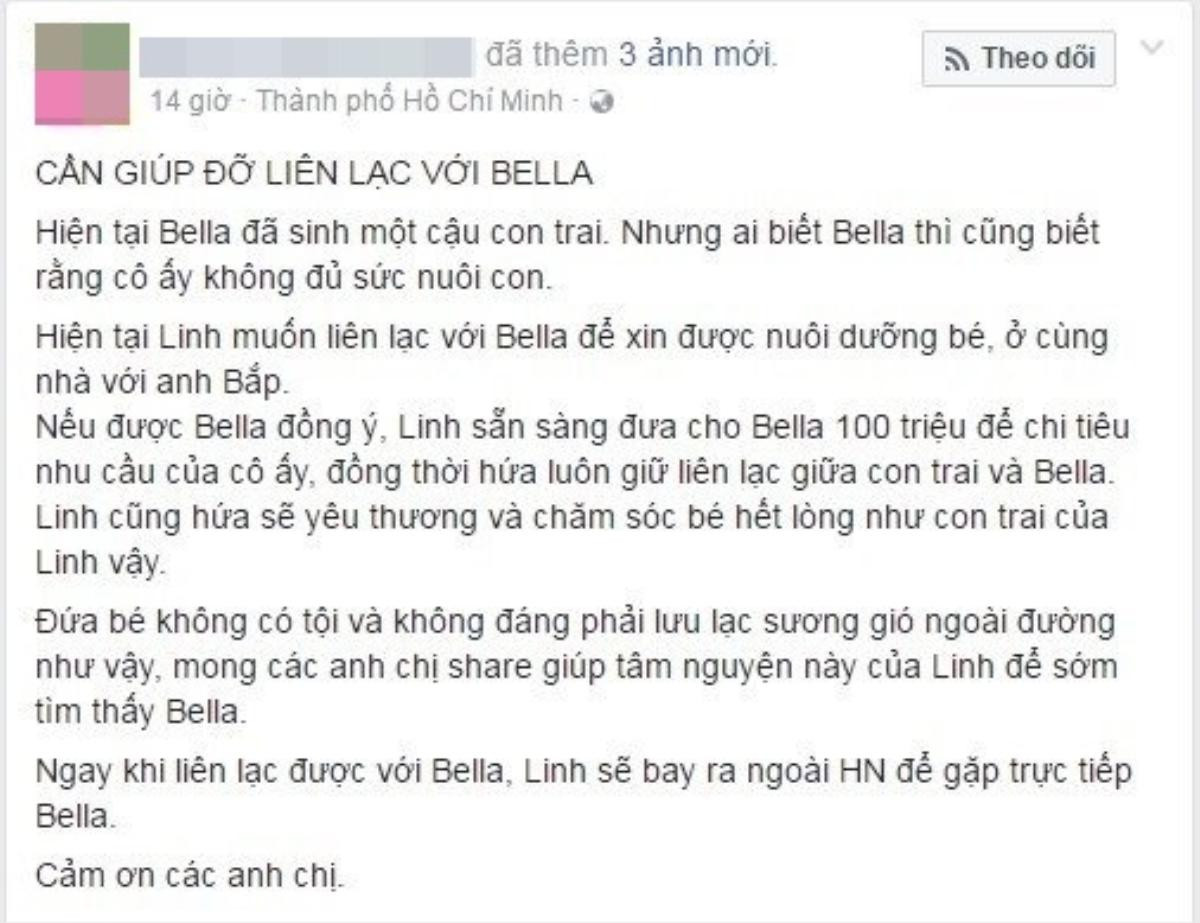 Cô gái trẻ sẵn sàng chi 100 triệu để nhận nuôi con trai của 'hot girl Bella' Ảnh 1