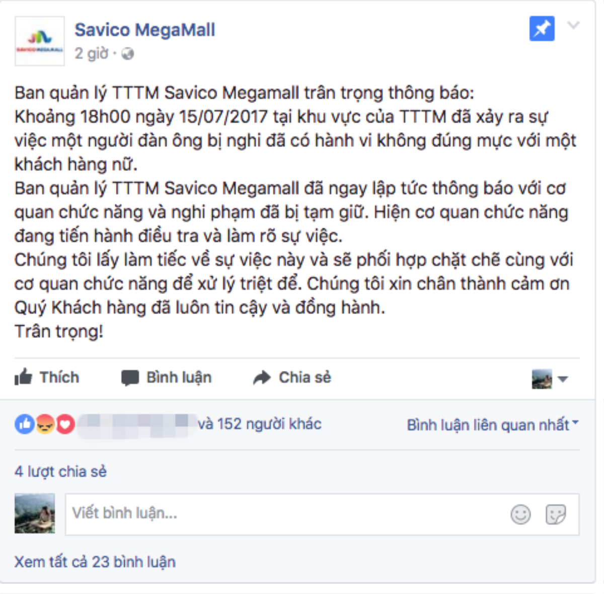 Hà Nội: Nghi vấn thông tin một người đàn ông có hành vi xâm hại bé gái 15 tuổi tại Savico MegaMall Ảnh 2