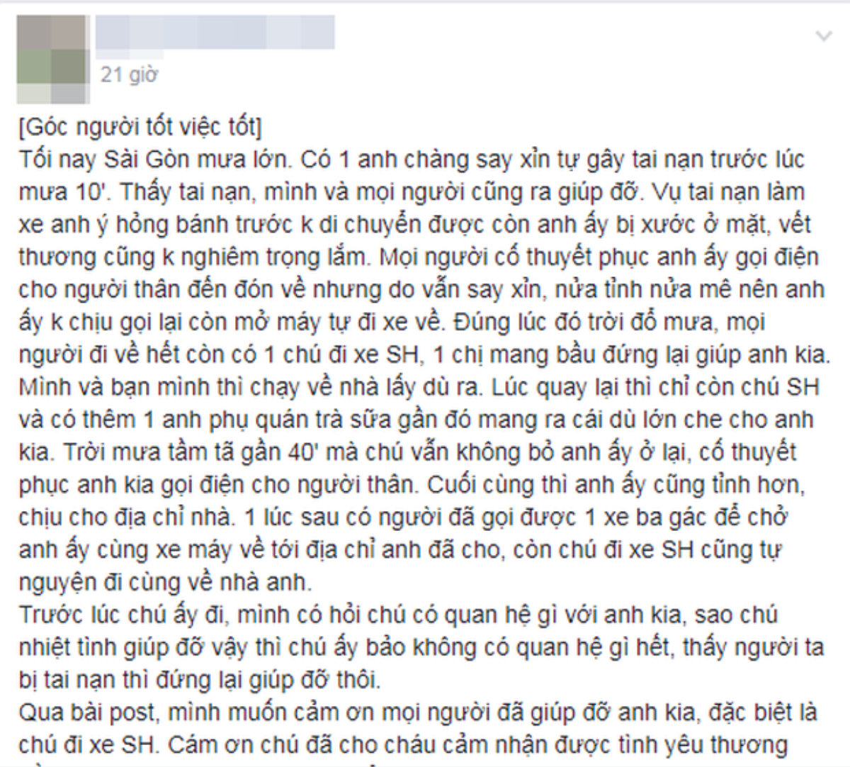 Nghĩa cử đẹp của người đàn ông đứng dưới mưa 40 phút bên nam thanh niên say xỉn ở Sài Gòn Ảnh 1