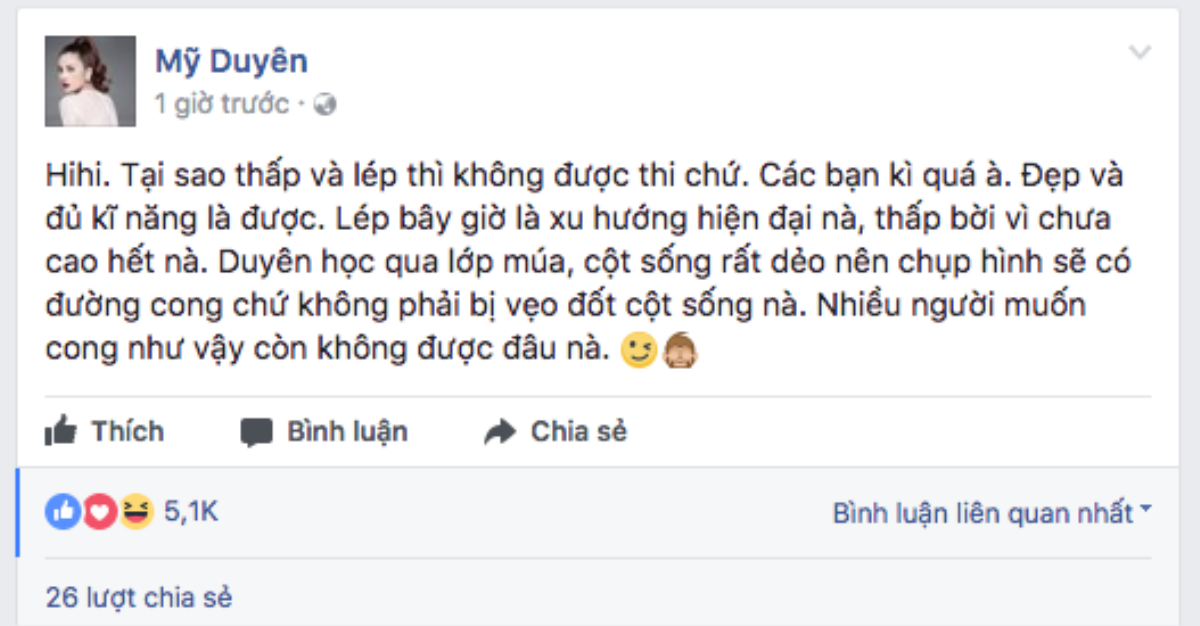 Mỹ Duyên đáp trả cư dân mạng khi bị chê thấp và 'lép', không đủ tiêu chuẩn thi Hoa hậu Hoàn vũ Việt Nam 2017 Ảnh 2