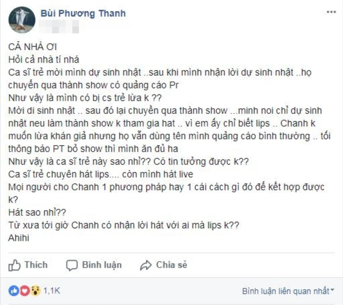 Bị Lâm Khánh Chi ‘tố’ bỏ show, Phương Thanh bức xúc: ‘Sống thật thà để được hưởng phúc đến cuối đời nha chế Út’ Ảnh 1