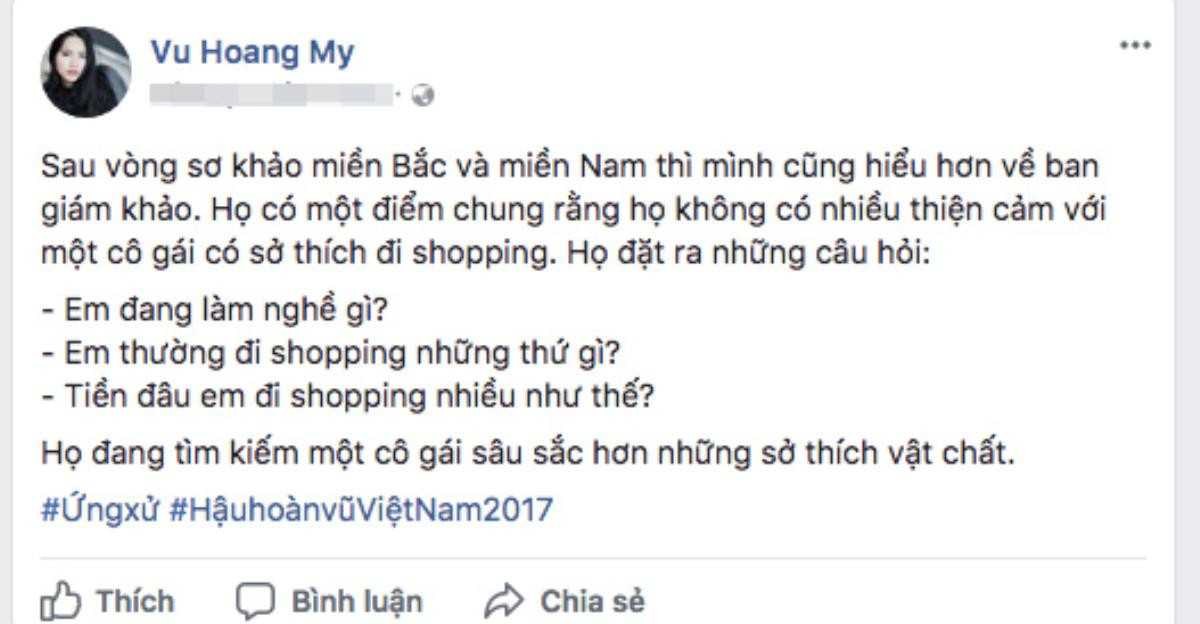 Thí sinh Hoa hậu Hoàn vũ Việt Nam 2017 mất điểm vì sở thích shopping Ảnh 1