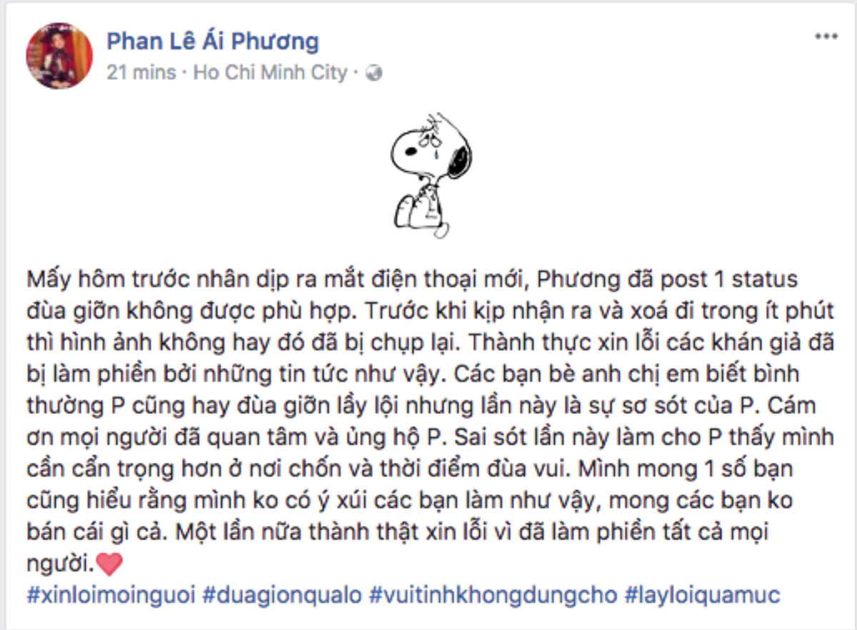 Ái Phương lên tiếng xin lỗi trước phát ngôn nhạy cảm: 'Thay vì cắt thận, hãy đi bán dâm để mua iPhone 8' Ảnh 2