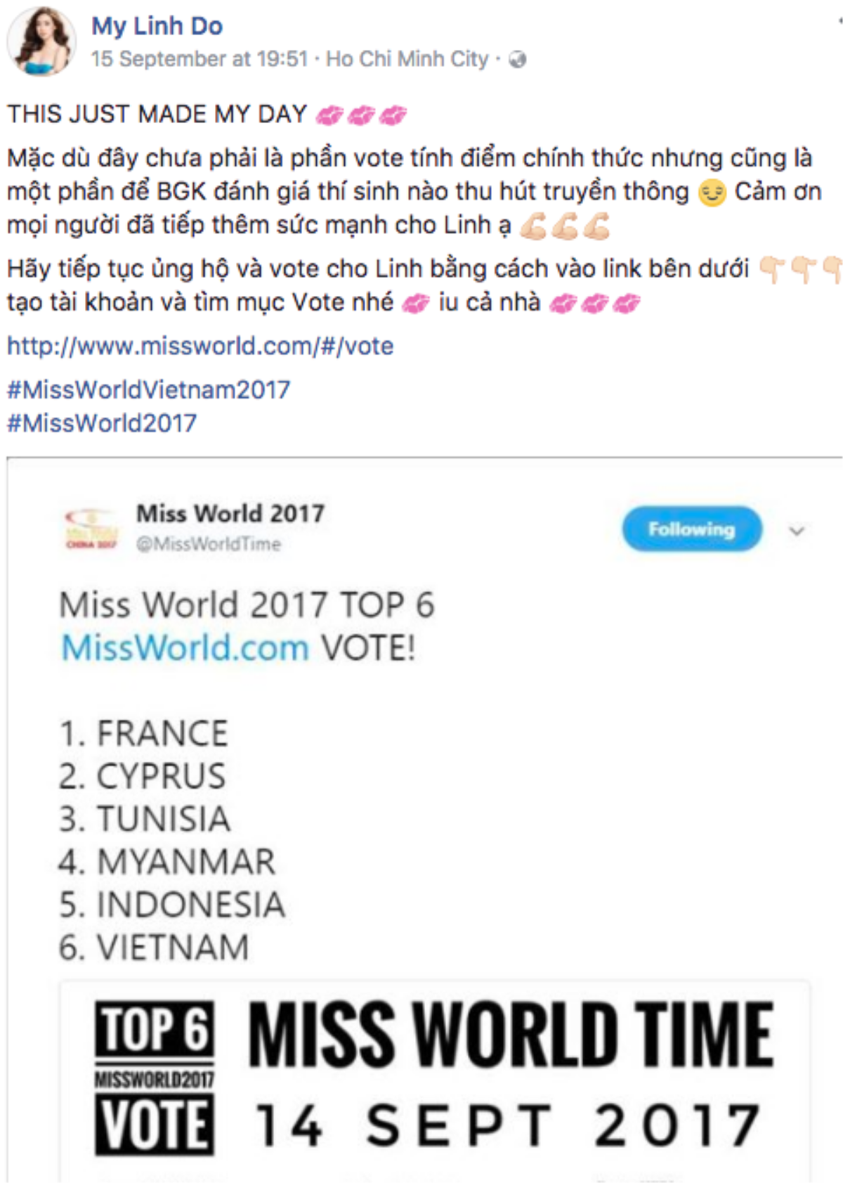 Đưa tin về Diệu Ngọc nhưng fanpage Miss World 2017 lại nhầm tên thành Đỗ Mỹ Linh Ảnh 2