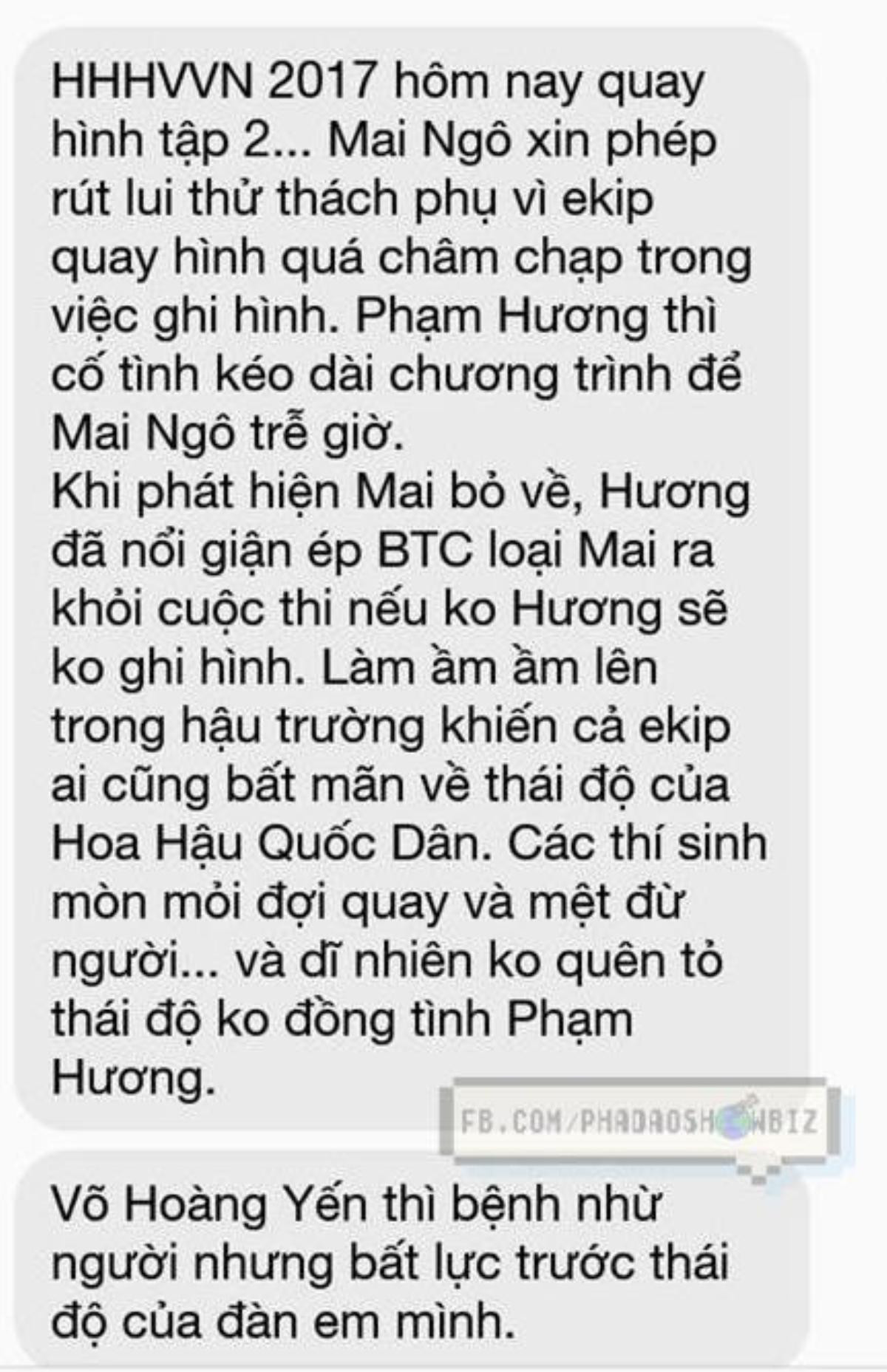 Thực hư tin đồn Phạm Hương chèn ép Mai Ngô, tỏ thái độ với đàn chị Võ Hoàng Yến tại Hoa hậu Hoàn vũ Việt Nam 2017? Ảnh 1